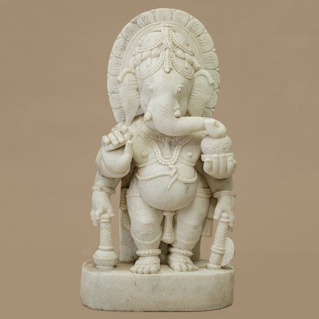 17" Standing Lord Ganesha Statue | Handcrafted from White Marble
