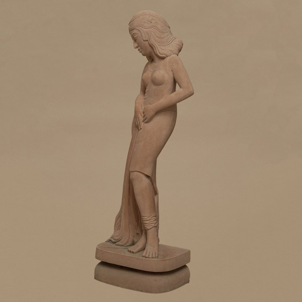24" Elegant Female Statue | Handcrafted from Pink Sandstone