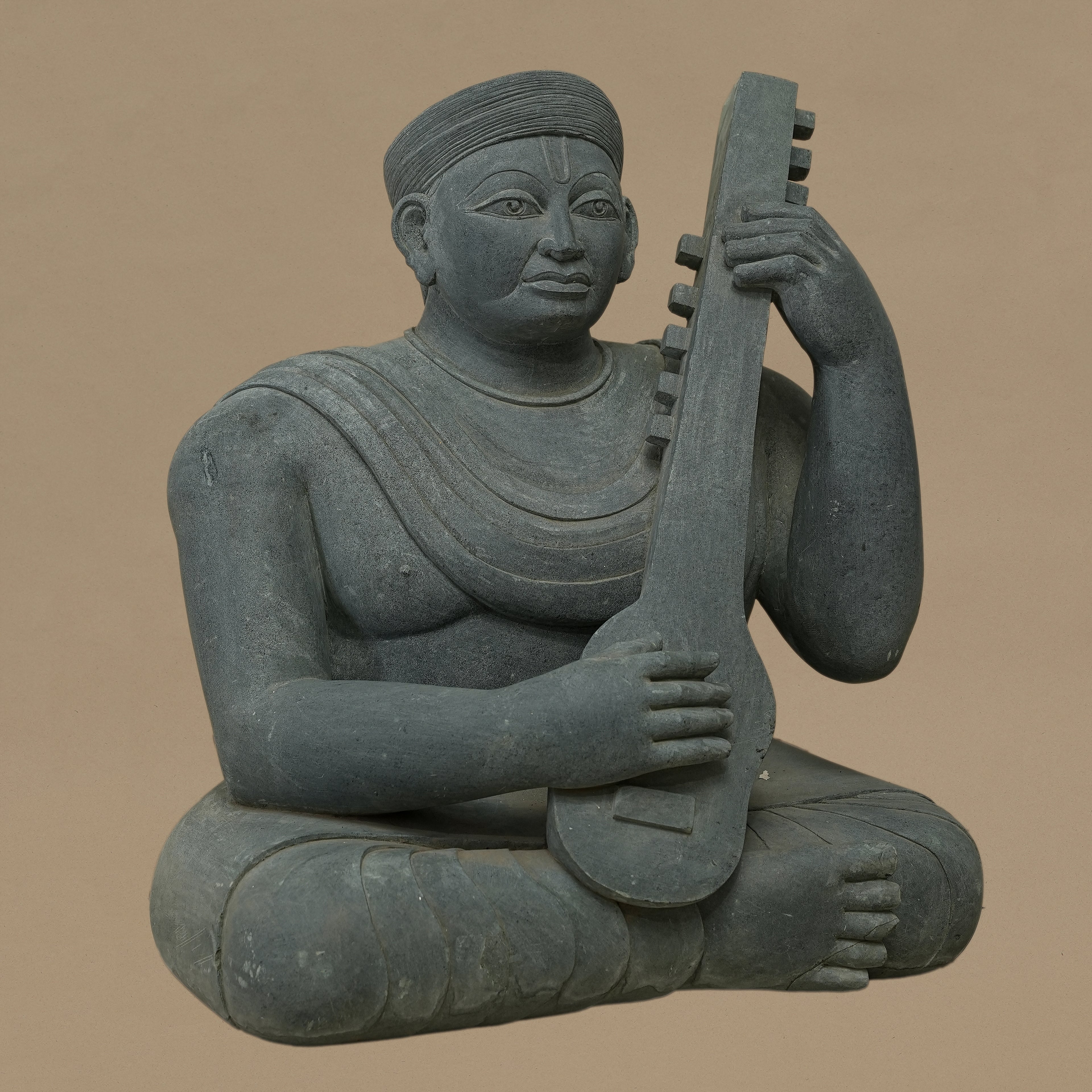 16" Guitar-Playing Musician Statue | Handcrafted from Dungarpur Black Stone
