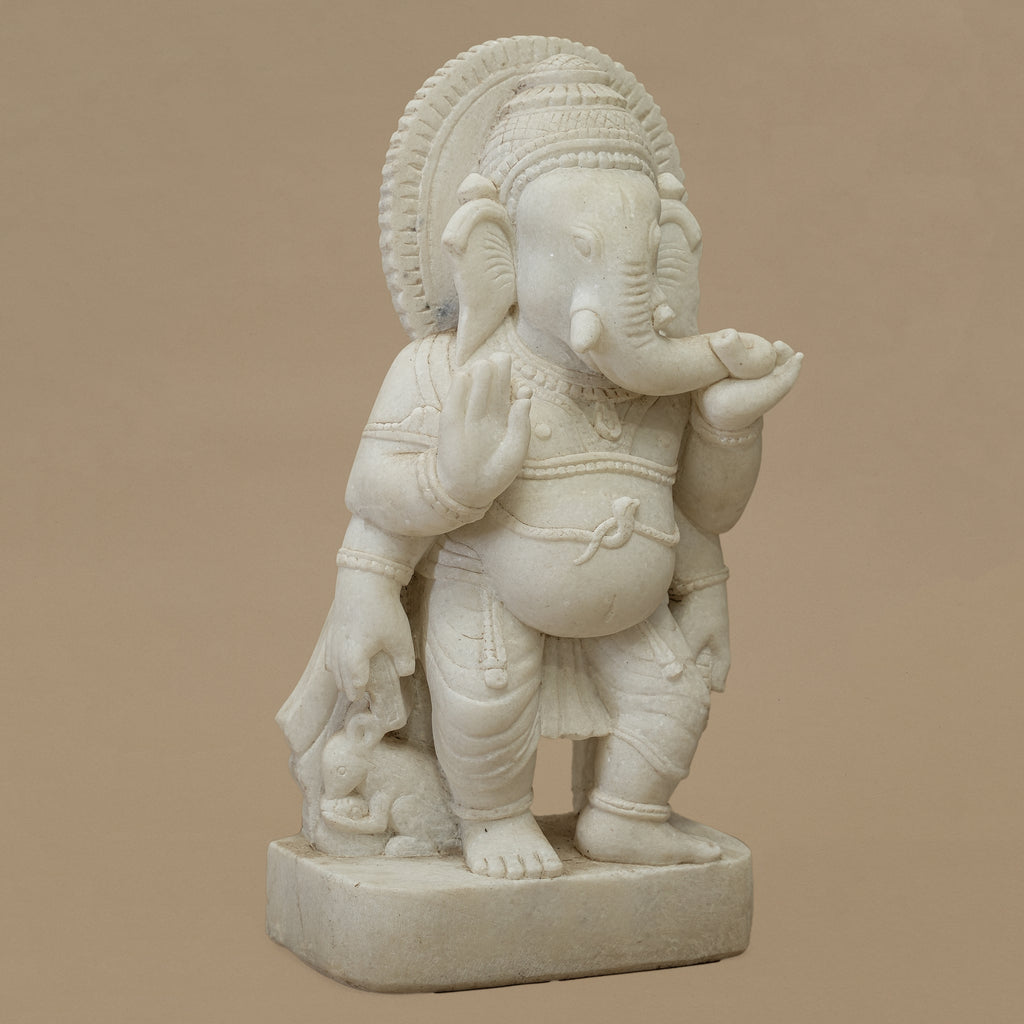 18" Lord Ganesha Statue | Handcrafted from White Marble