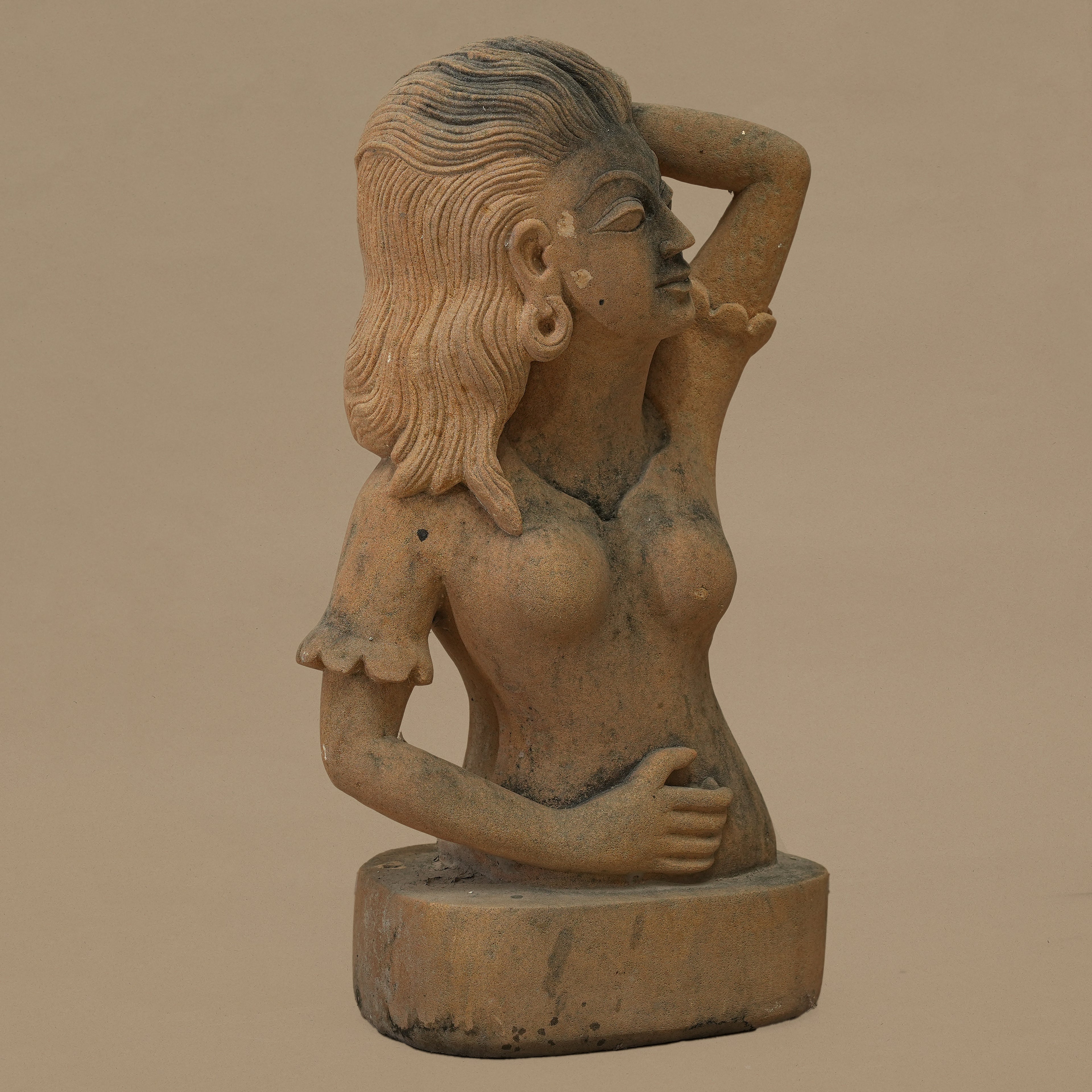 14.5" Posing Female Bust | Handcrafted from Yellow Sandstone