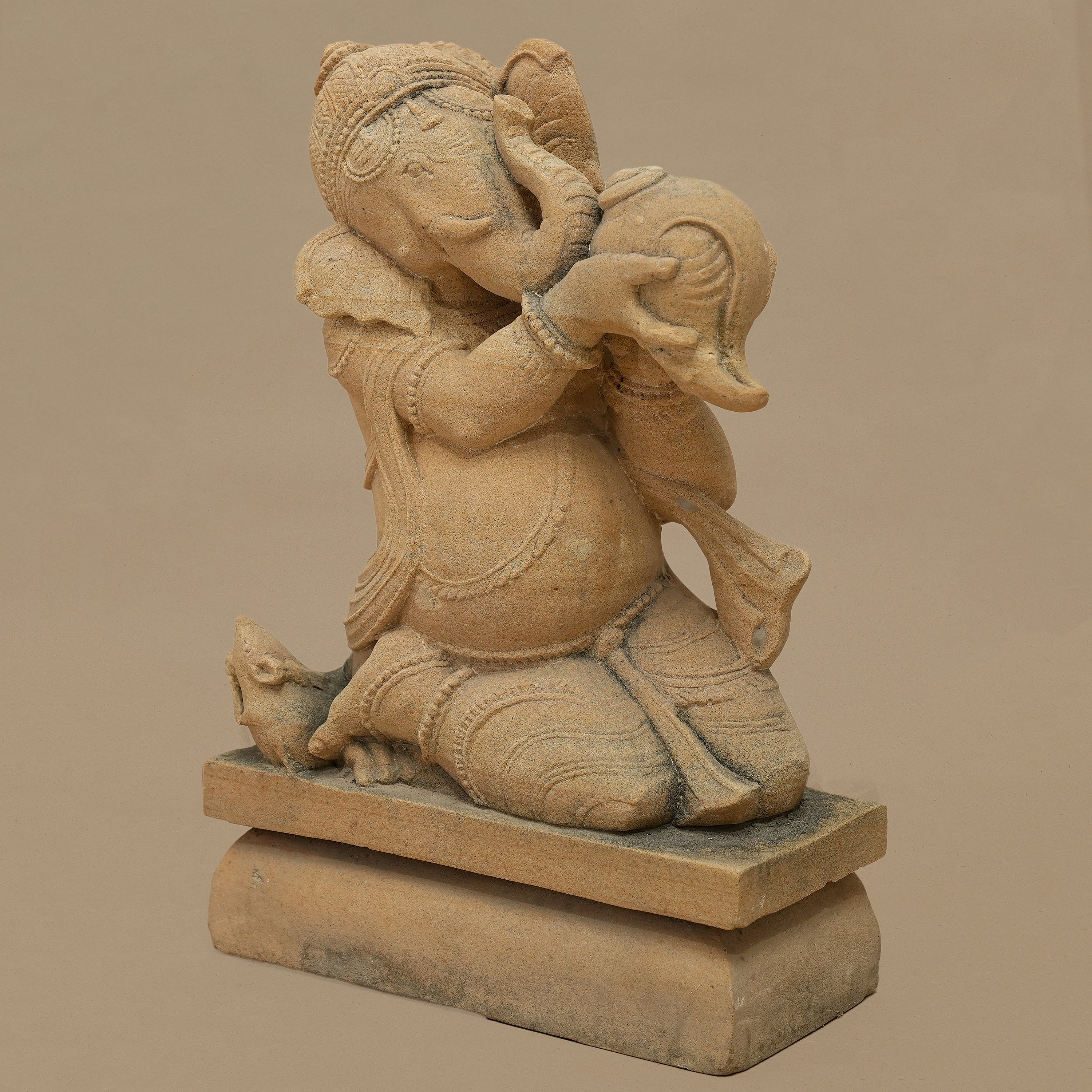 13" Lord Ganesha Statue | Handcrafted from Yellow Sandstone