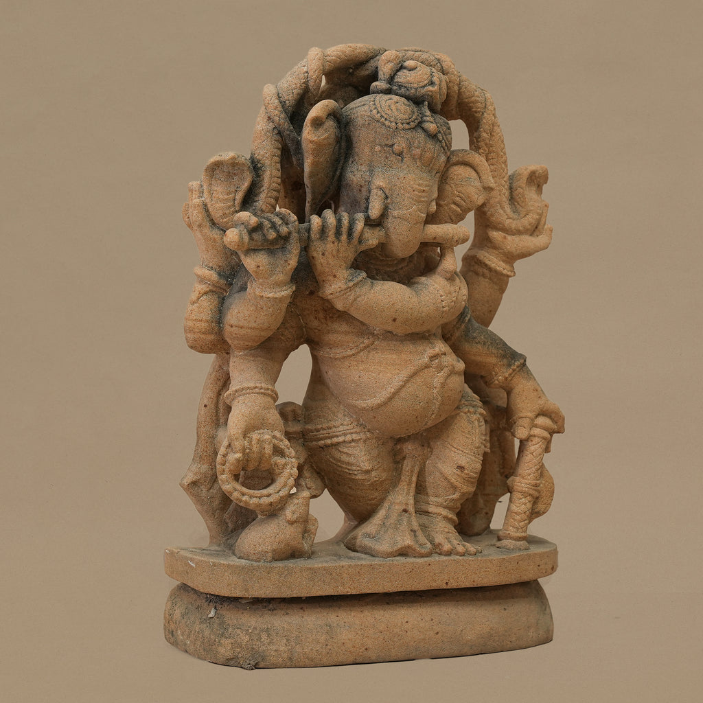 12" Six-armed Lord Ganesha Statue | Handcrafted from Yellow Sandstone
