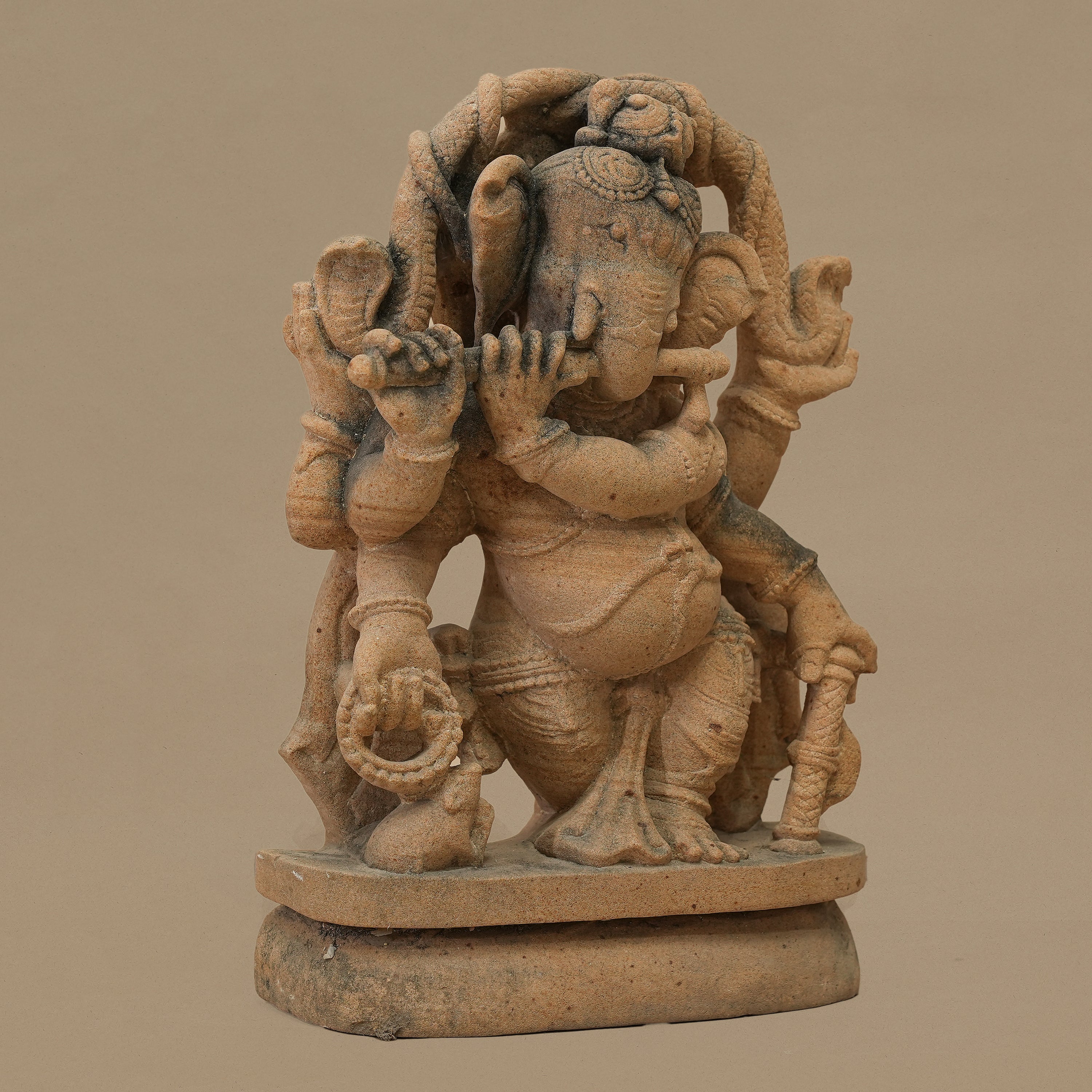 12" Six-armed Lord Ganesha Statue | Handcrafted from Yellow Sandstone
