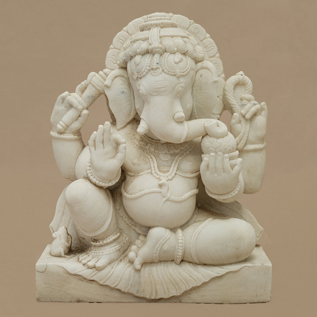 15" Lord Ganesha Statue | Handcrafted from White Marble
