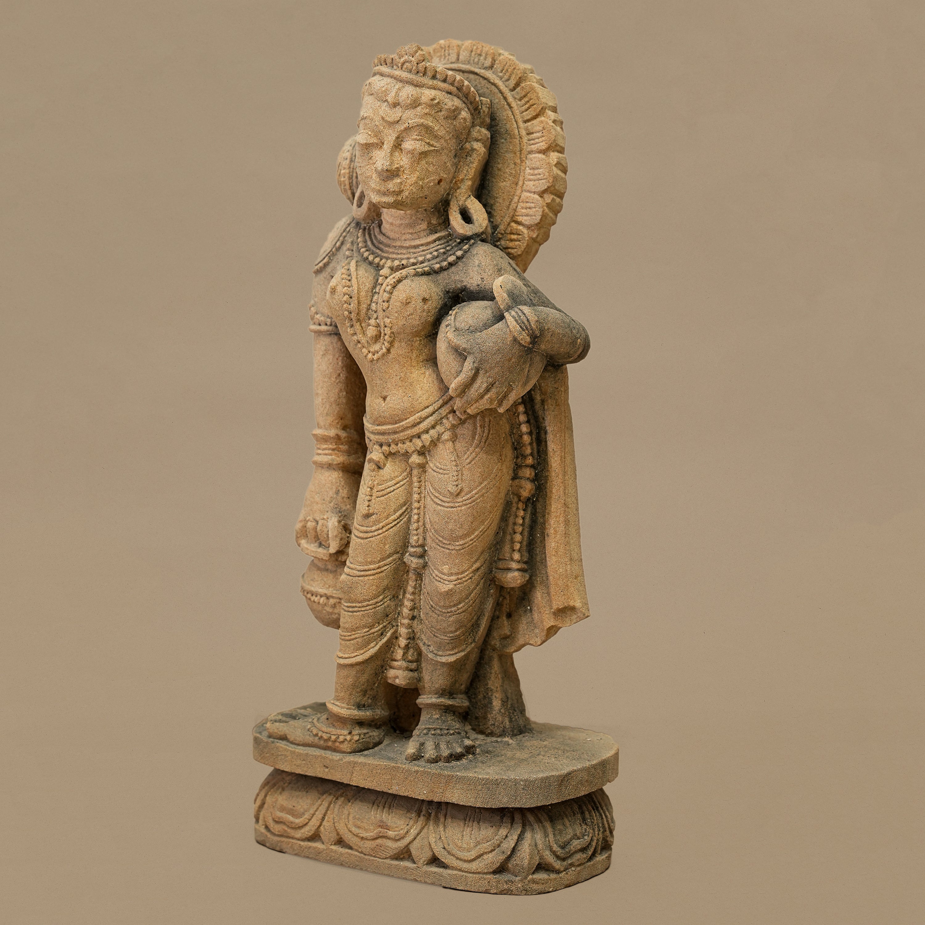 15" Traditional Female Statue | Handcrafted from Yellow Sandstone