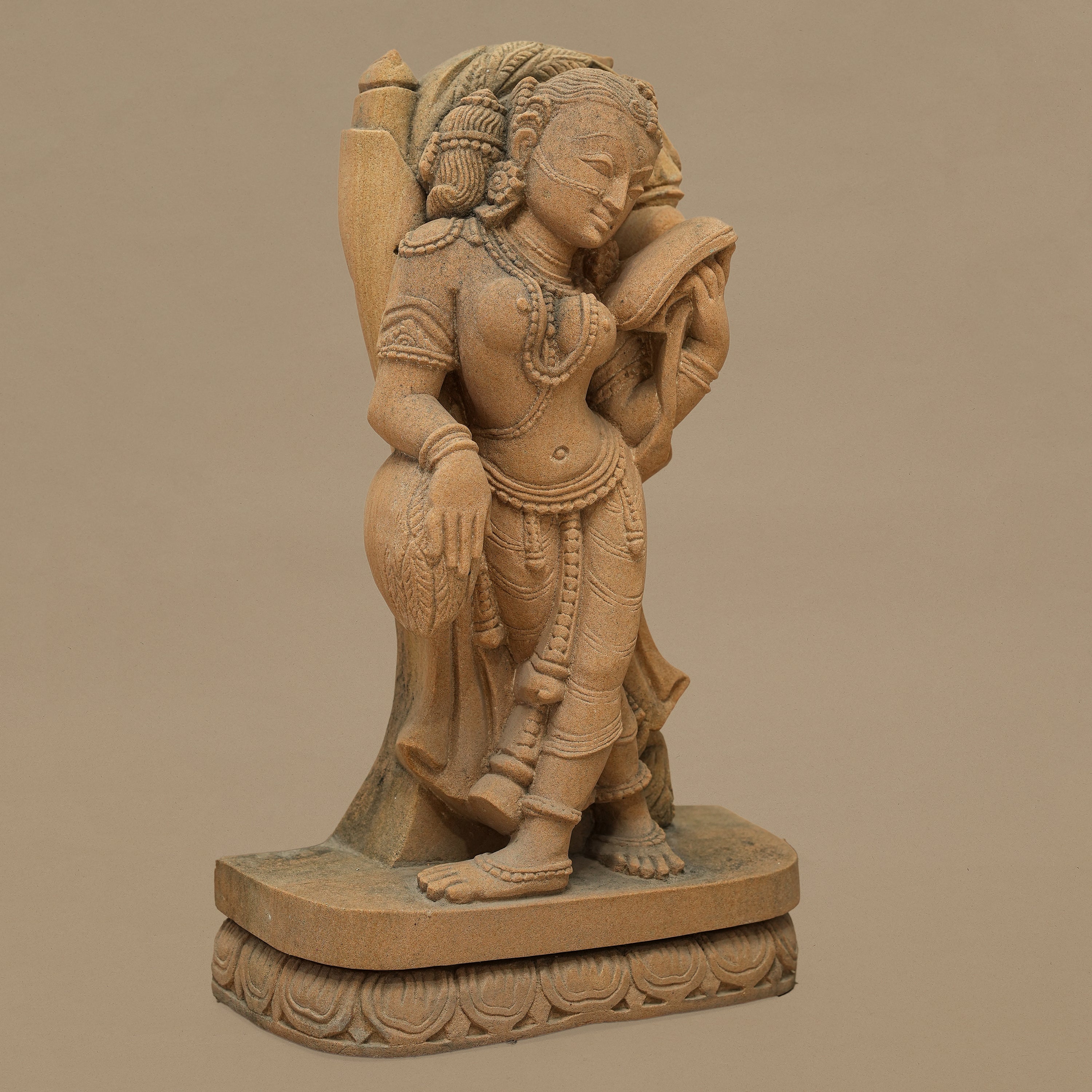 14" Captivating Female Statue | Handcrafted from Yellow Sandstone
