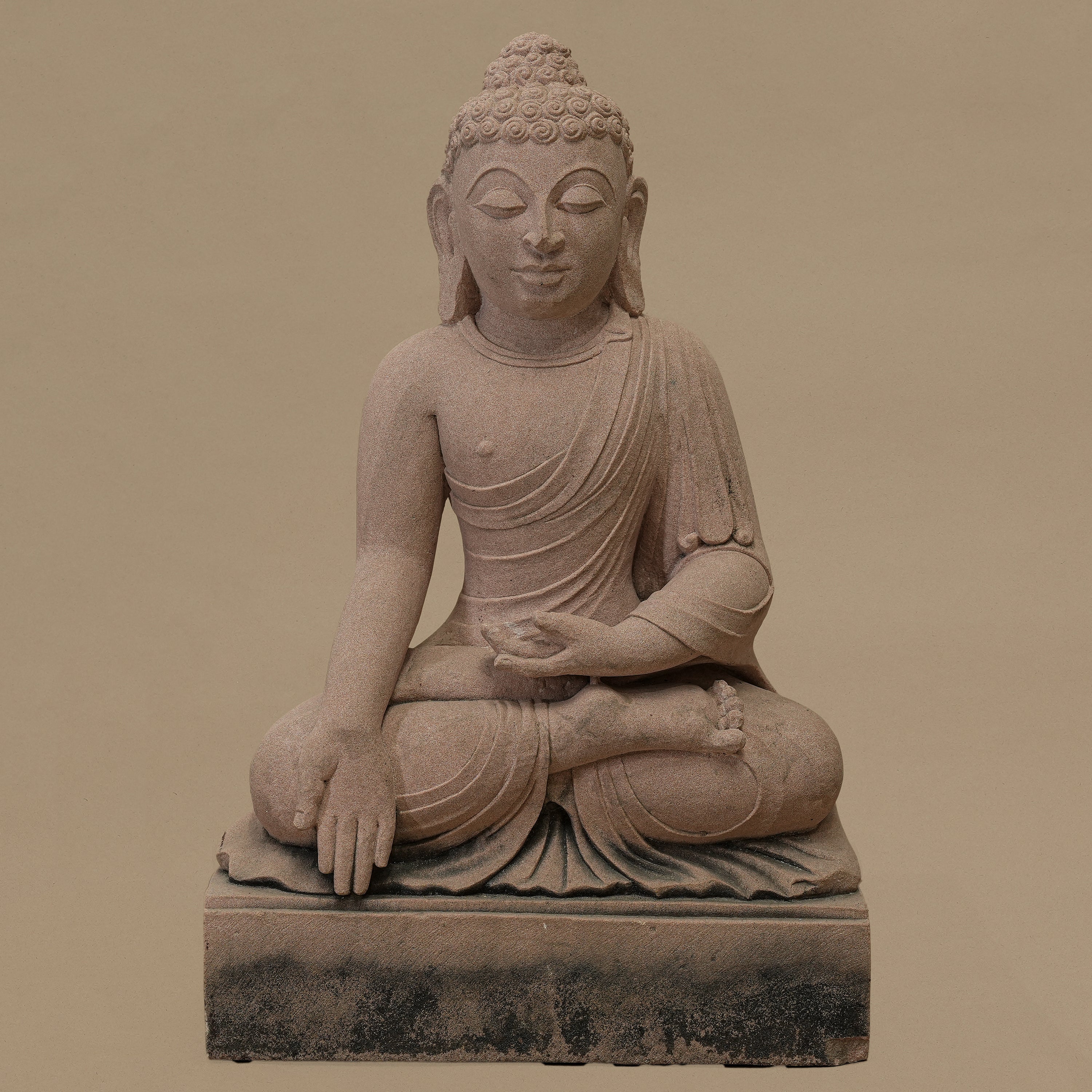 16" Serene Lord Buddha Statue | Handcrafted from Pink Sandstone