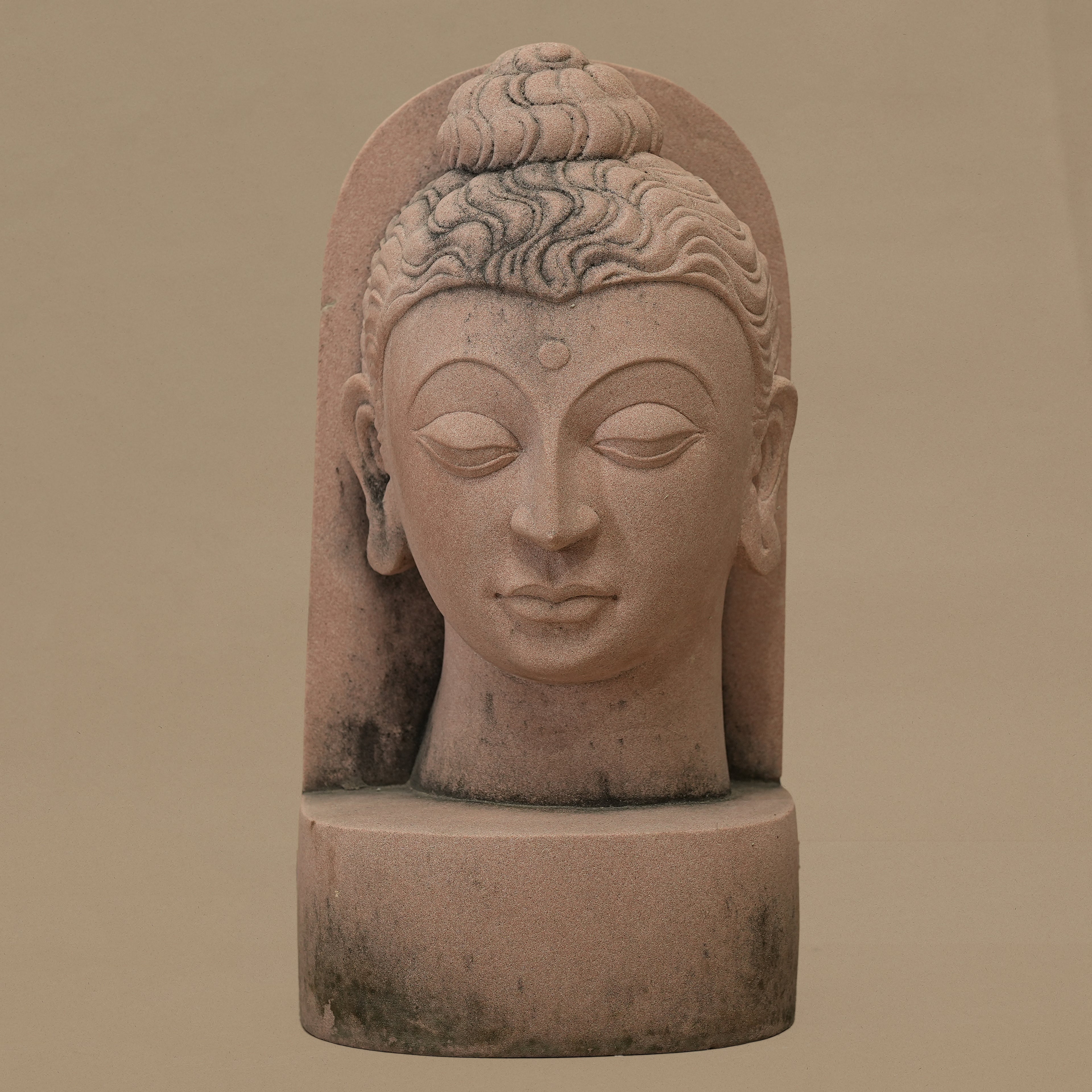 11" Lord Buddha Head | Handcrafted from Pink Sandstone