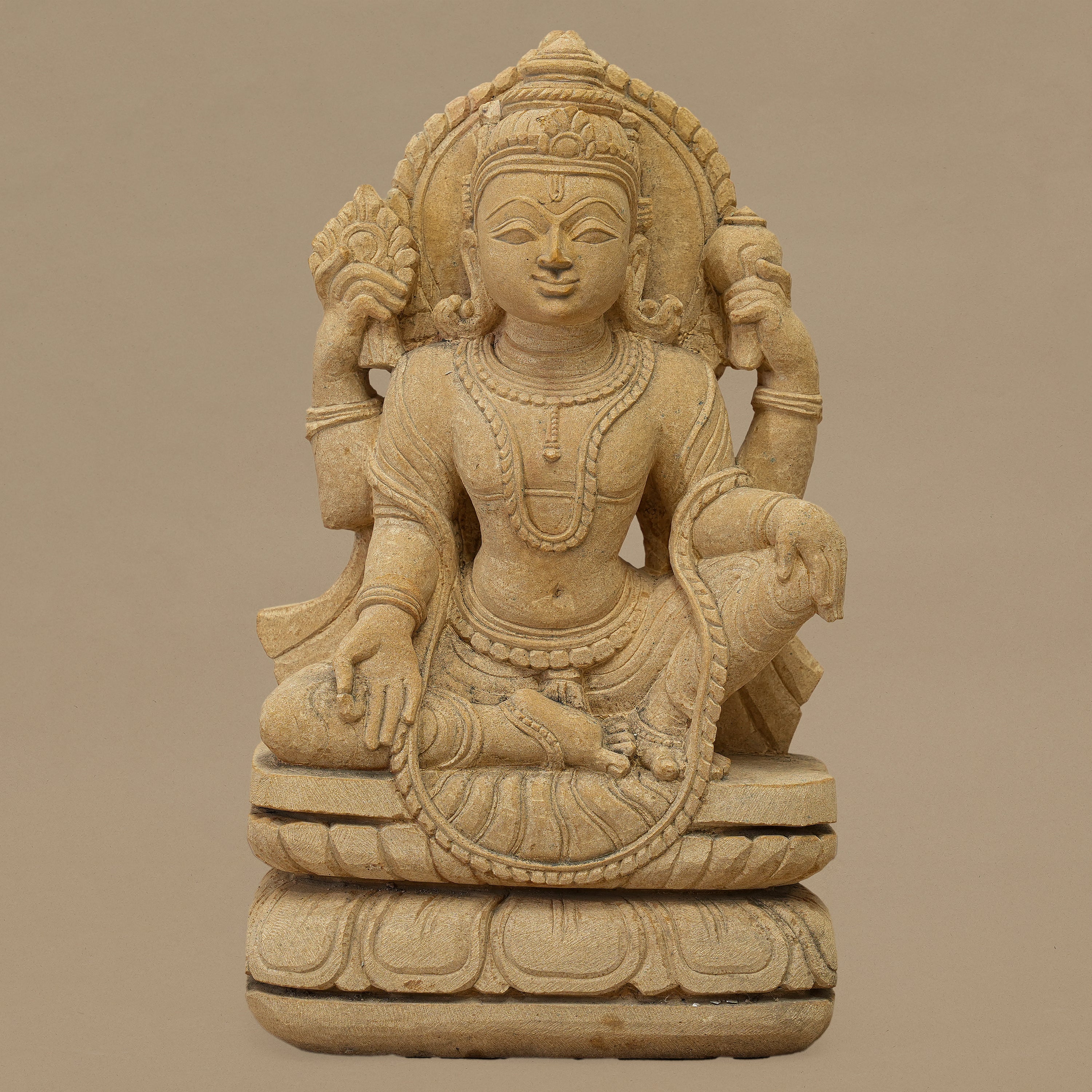 12" Lord Vishnu Statue | Handcrafted from Yellow Sandstone