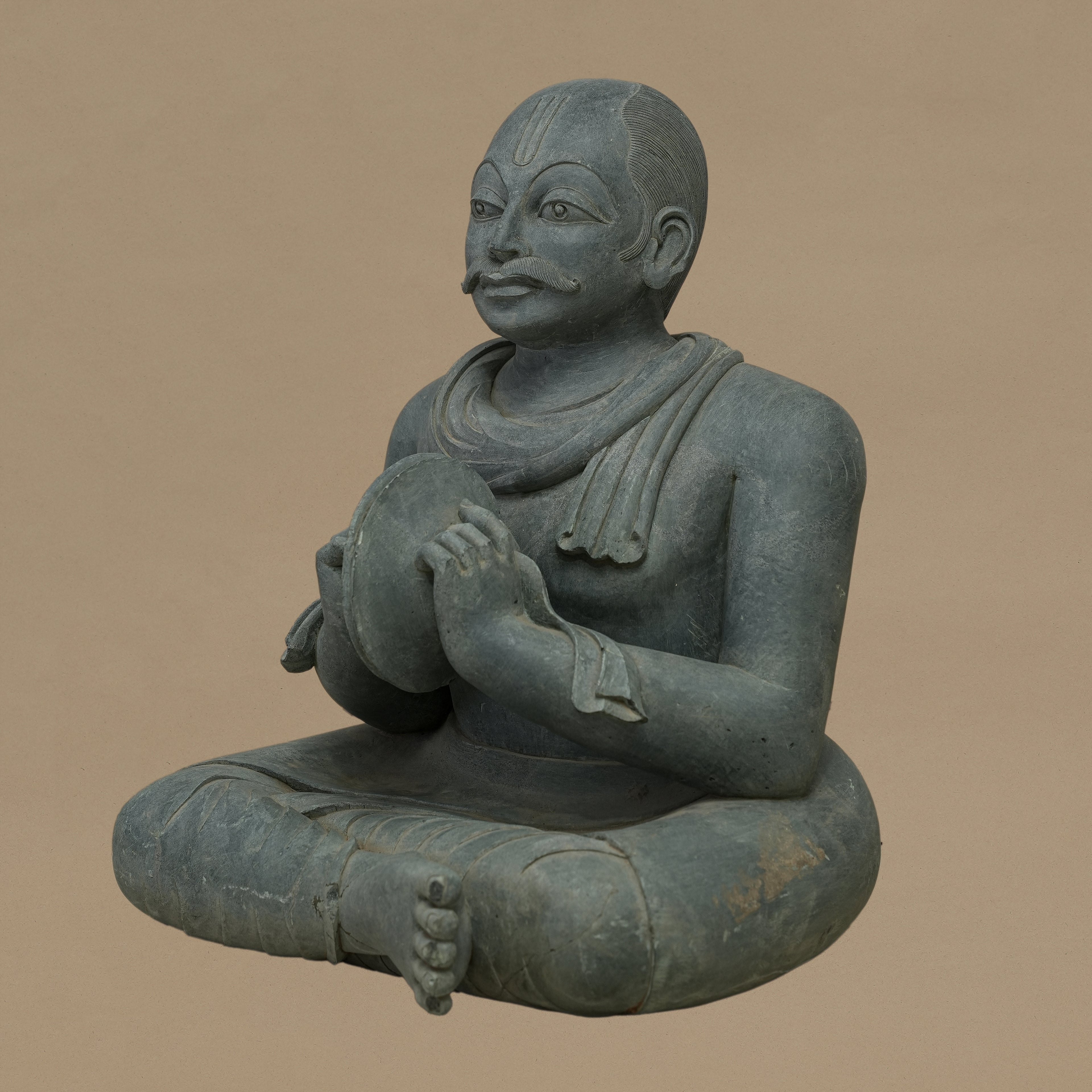 16" Cymbal-Playing Musician Statue | Handcrafted from Dungarpur Black Stone