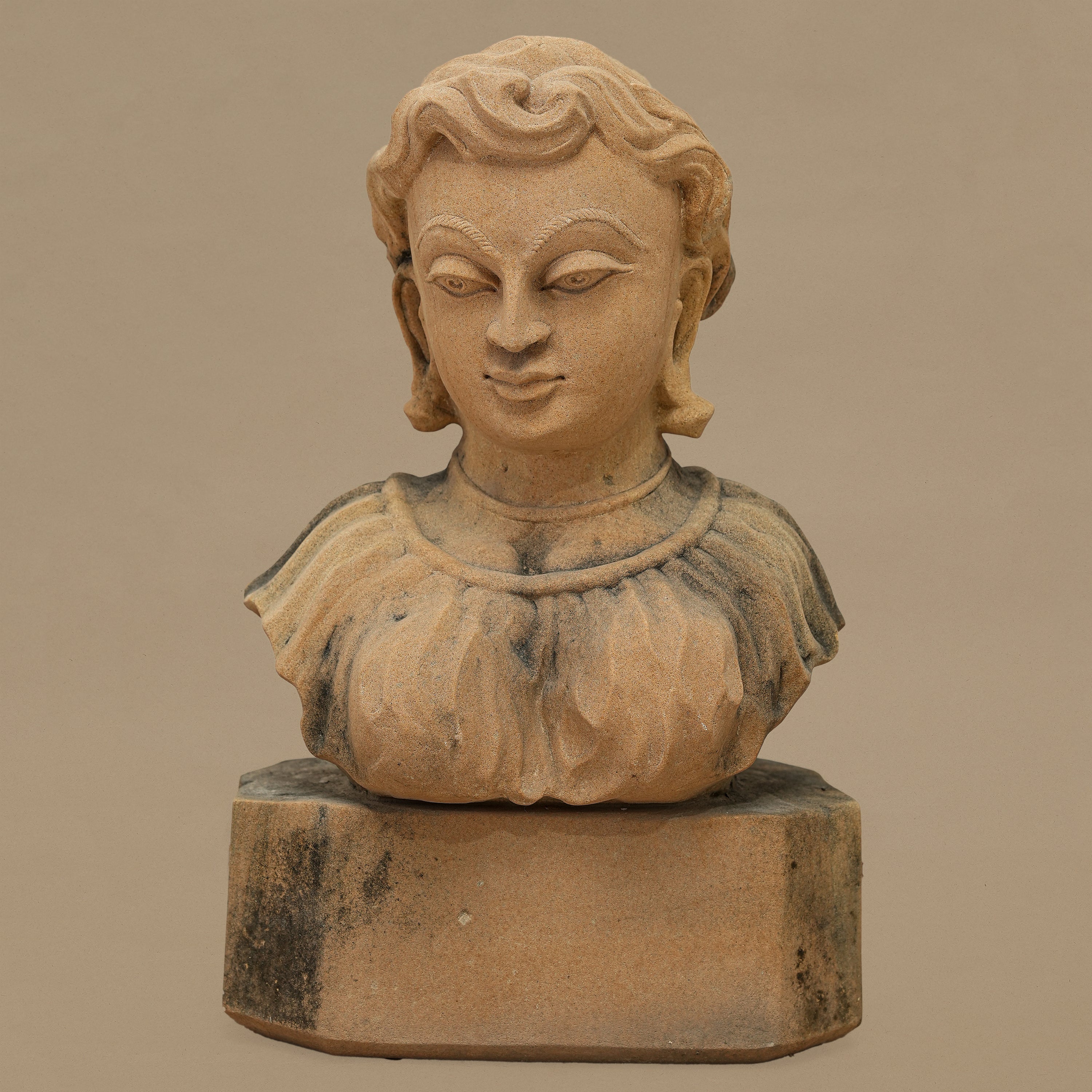 14" Serene Bust Statue | Handcrafted from Yellow Sandstone