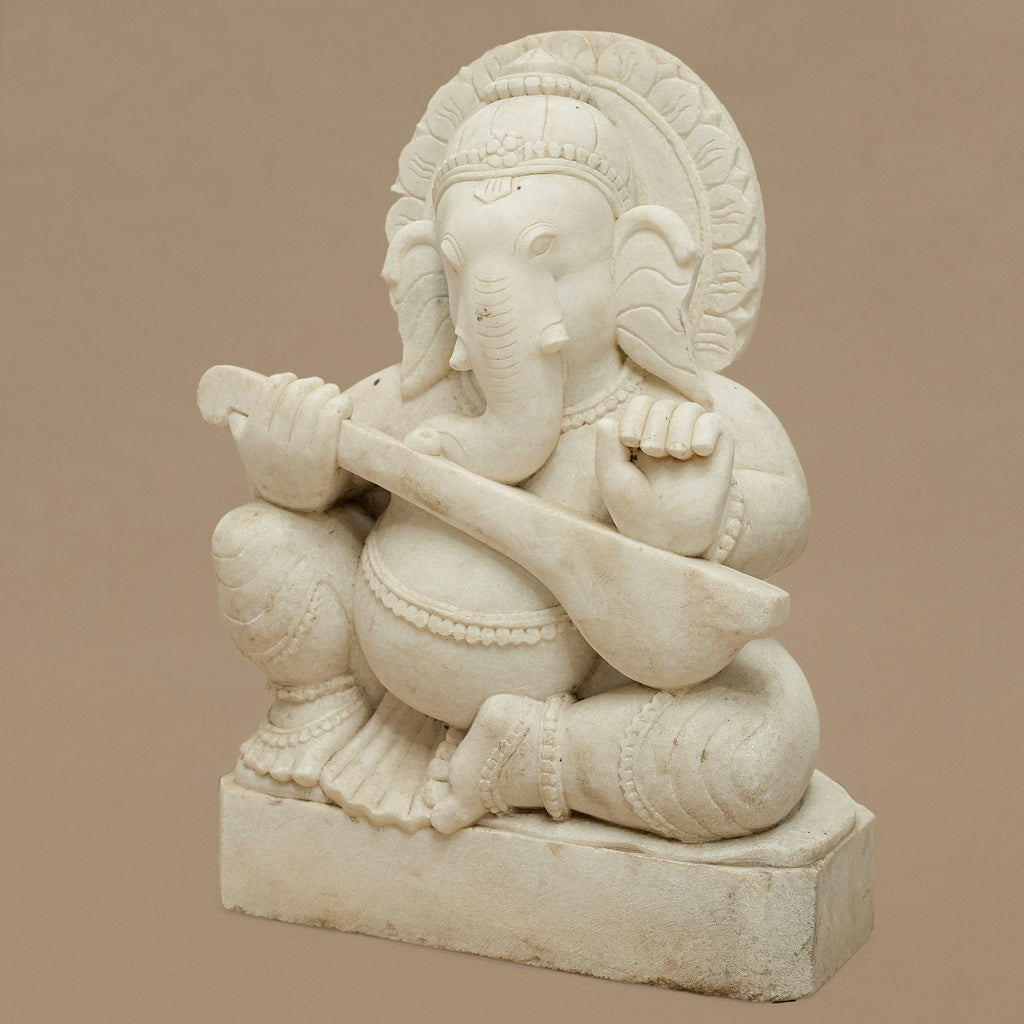 15" Lord Ganesha Statue | Handcrafted from White Marble