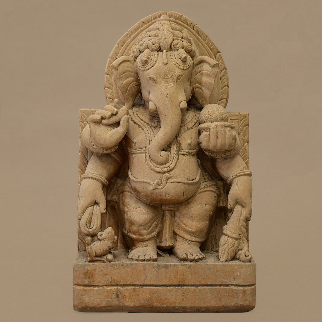 14.5" Standing Lord Ganesha Statue | Handcrafted from Yellow Sandstone