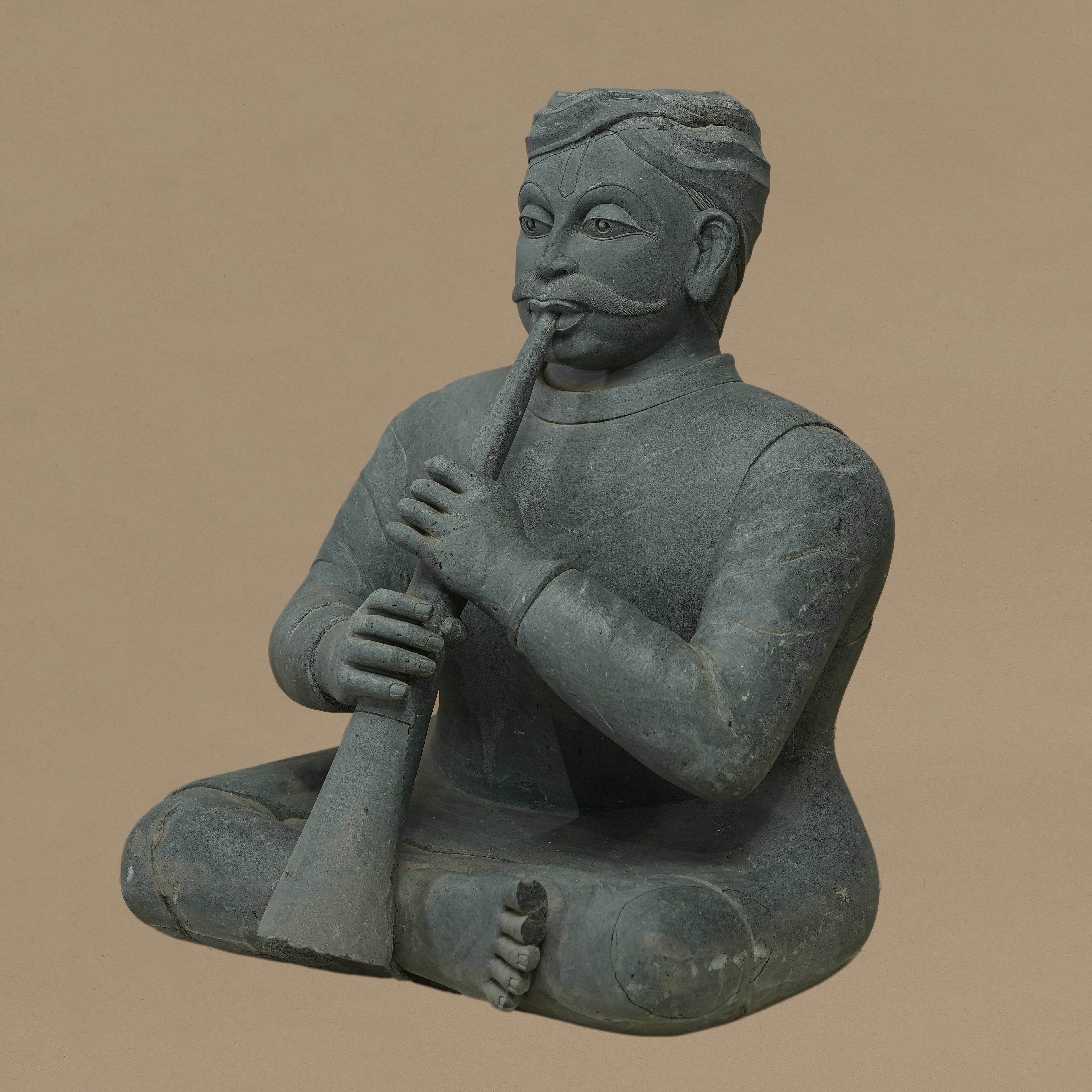 16" Shehnai-Playing Musician Statue | Handcrafted from Dungarpur Black Stone
