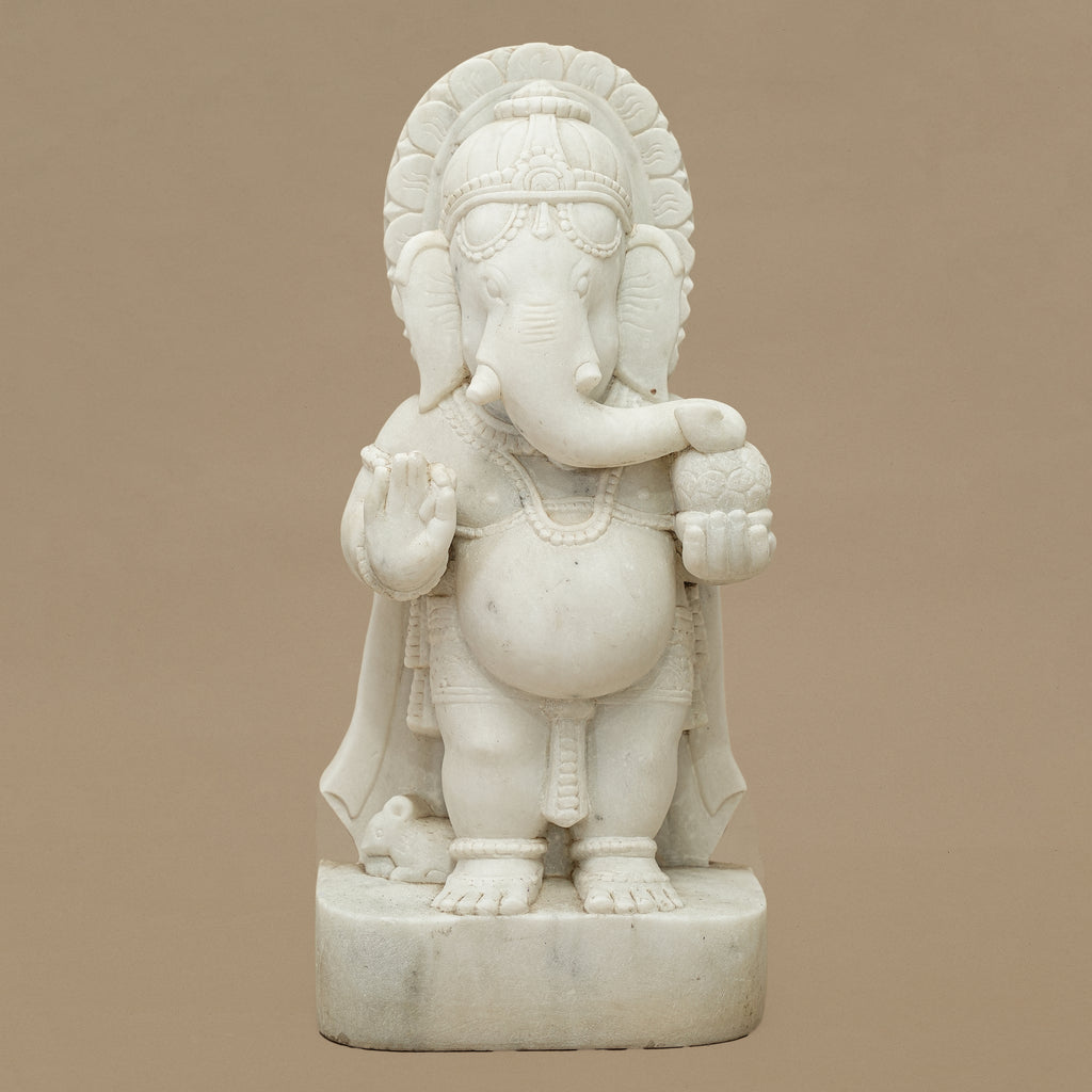 15" Lord Ganesha Statue | Handcrafted from White Marble