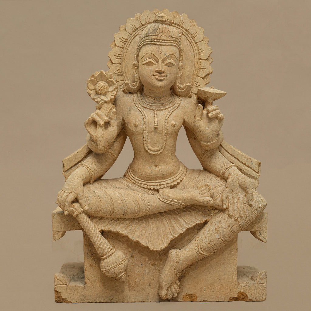 18" Lord Vishnu Statue | Handcrafted from Yellow Sandstone