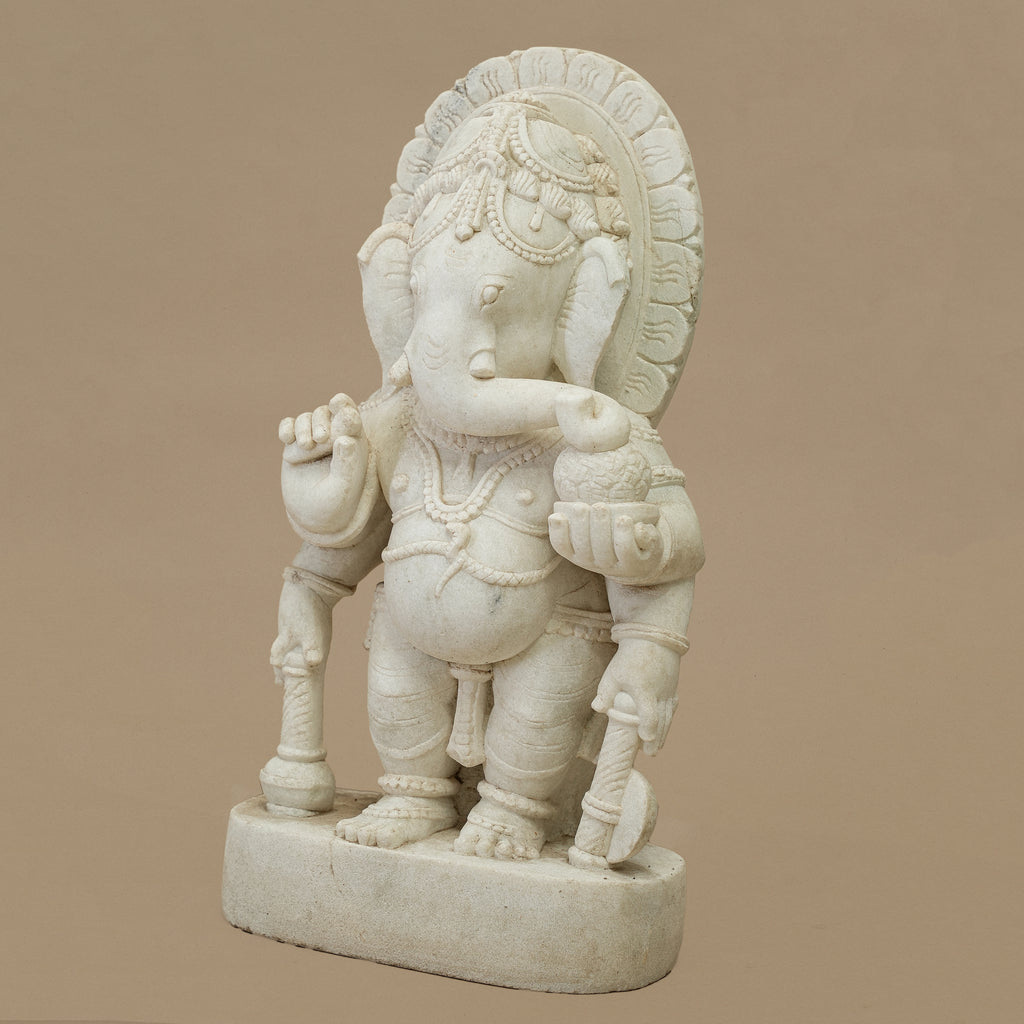 17" Standing Lord Ganesha Statue | Handcrafted from White Marble