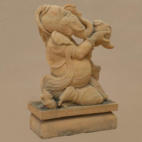 13" Lord Ganesha Statue | Handcrafted from Yellow Sandstone