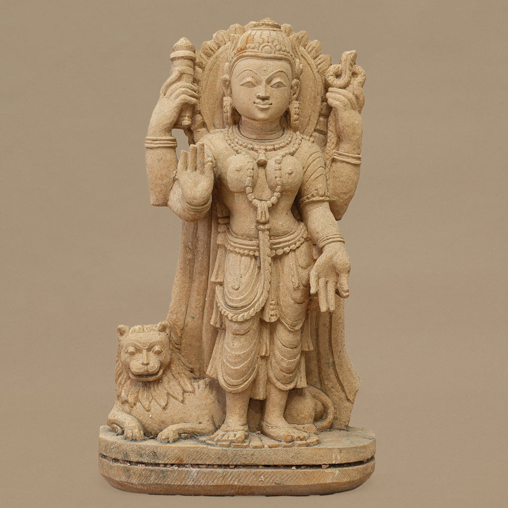 11.5" Goddess Durga Statue | Handcrafted from Yellow Sandstone
