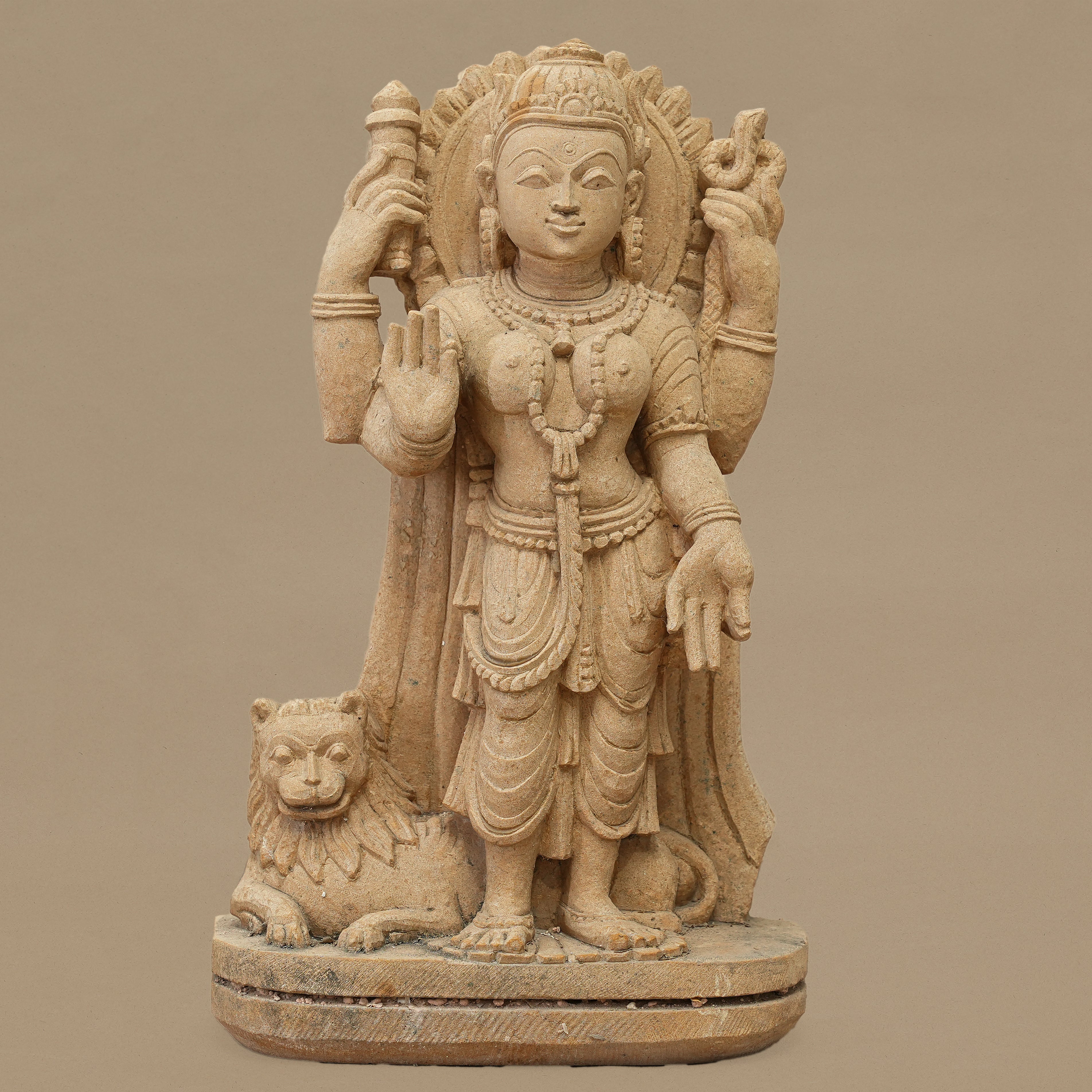 11.5" Goddess Durga Statue | Handcrafted from Yellow Sandstone