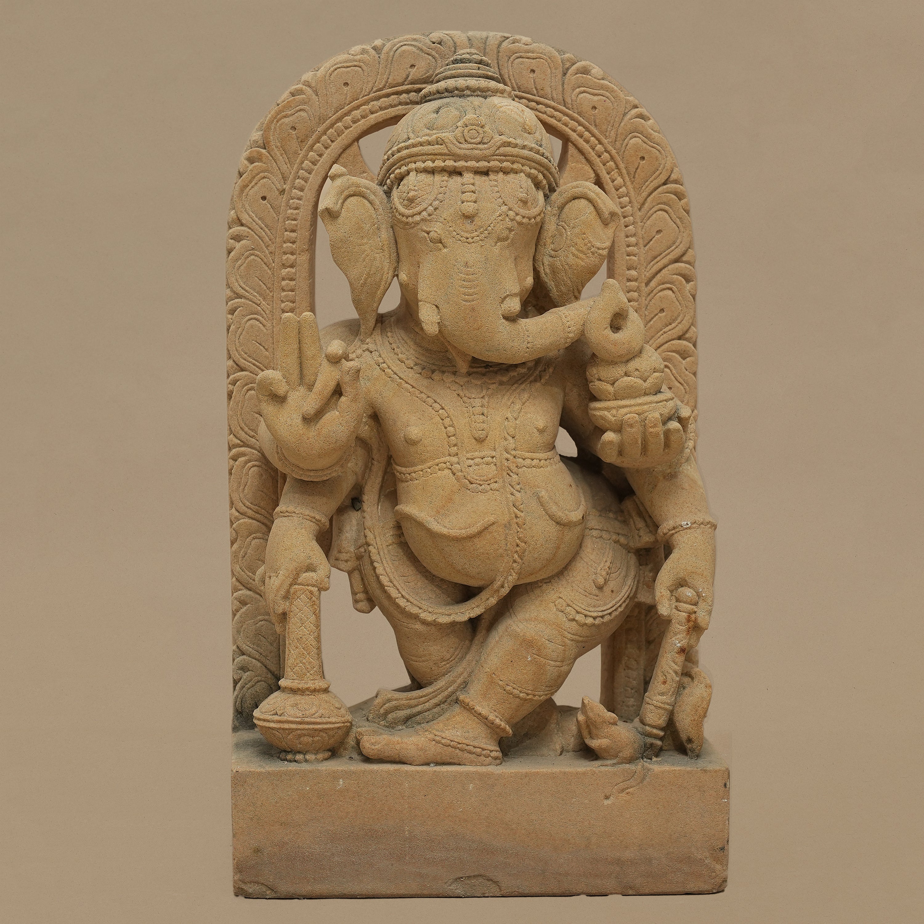 15" Lord Ganesha Statue | Handcrafted from Yellow Sandstone