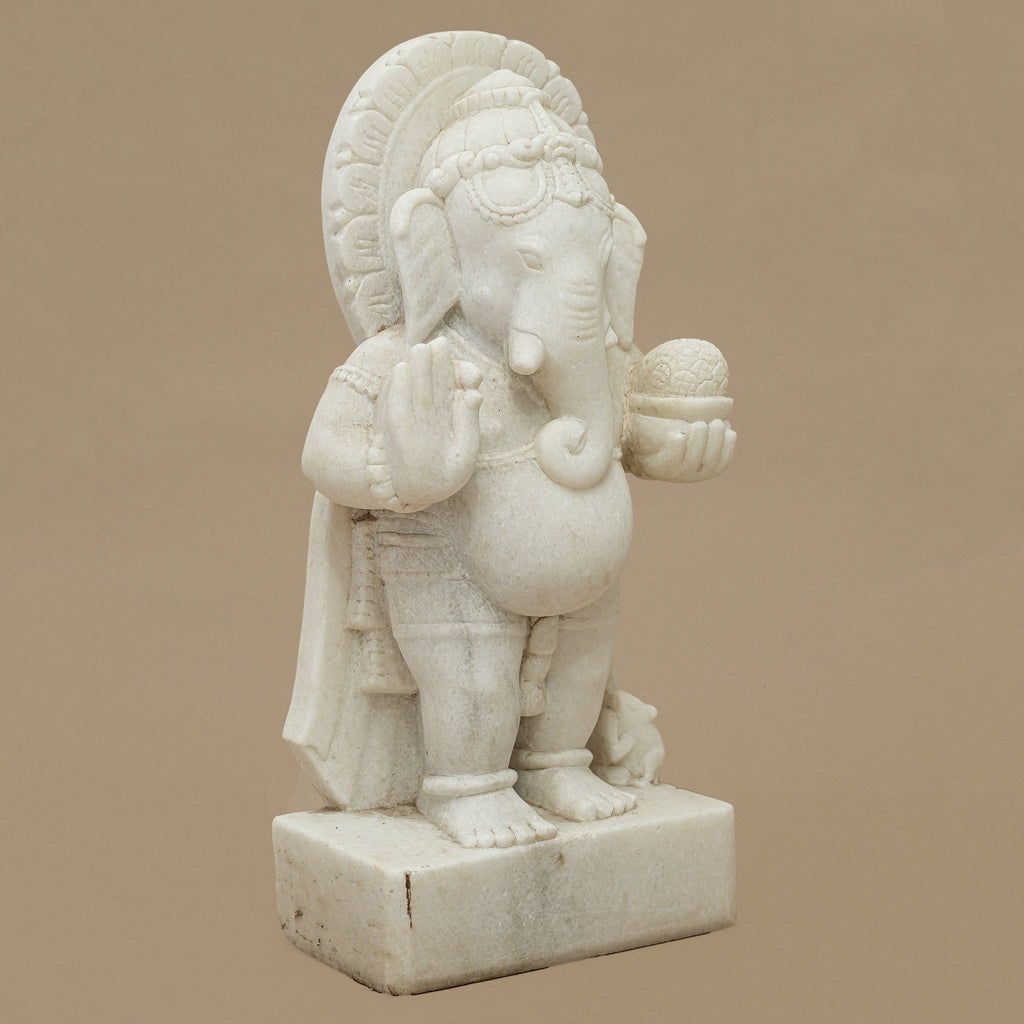 15" Lord Ganesha Statue | Handcrafted from White Marble