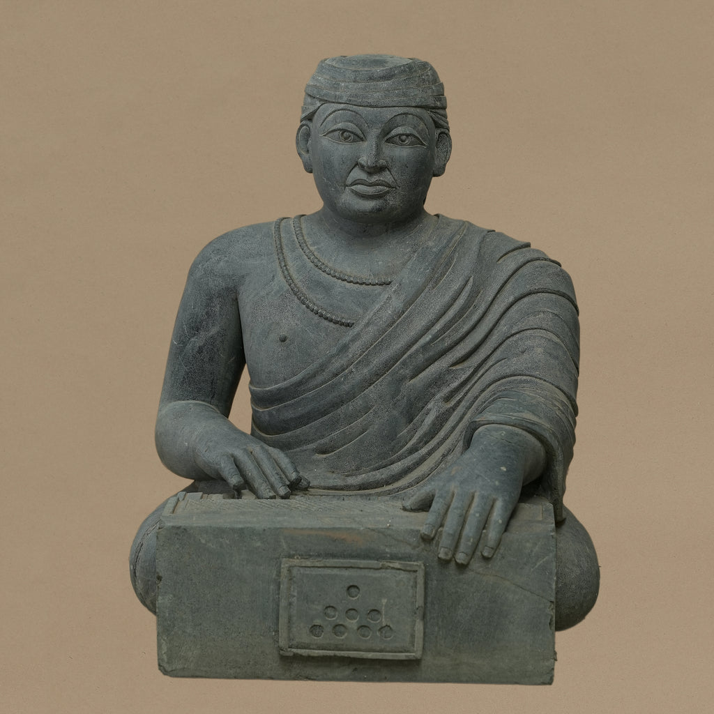 16" Harmonium-Playing Musician Statue | Handcrafted from Dungarpur Black Stone