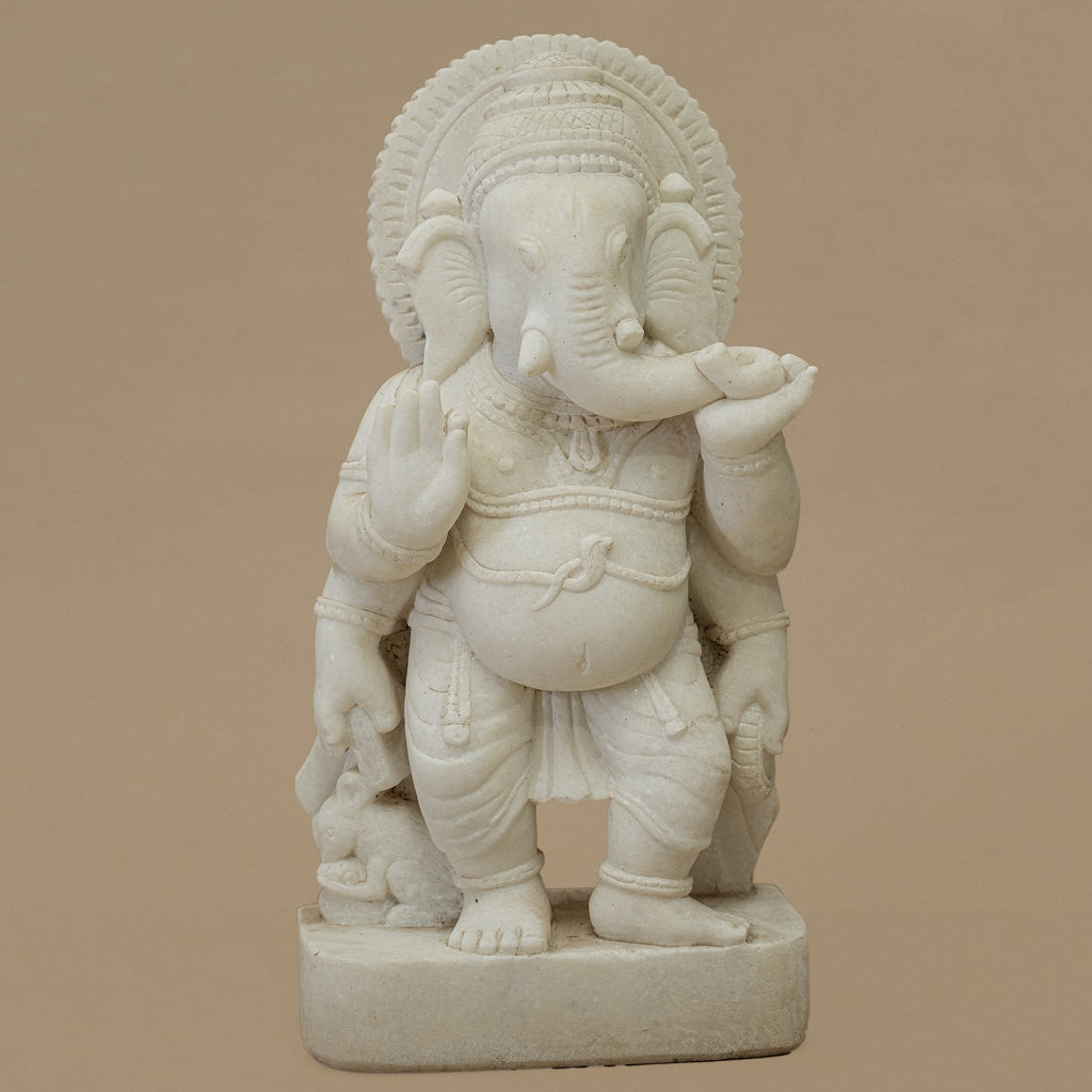 18" Lord Ganesha Statue | Handcrafted from White Marble