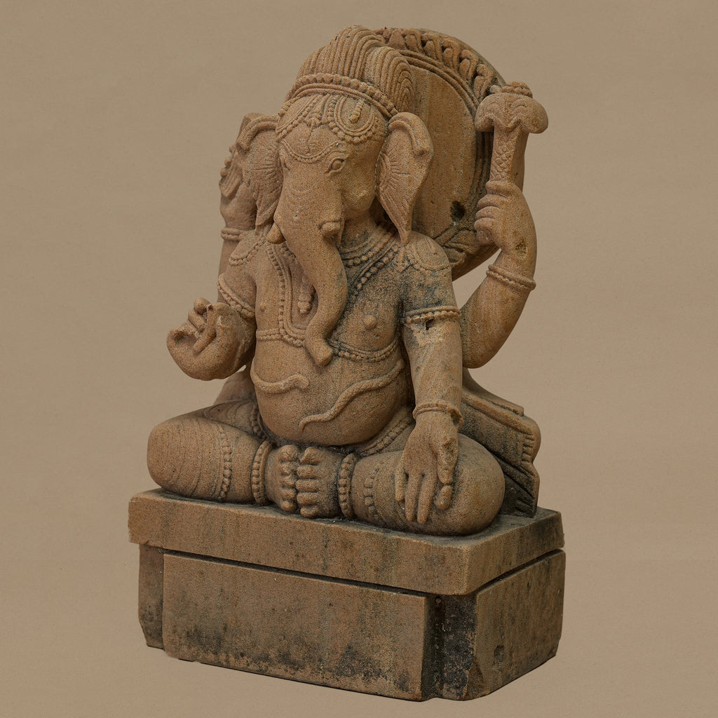12" Sitting Lord Ganesha Statue | Handcrafted from Yellow Sandstone
