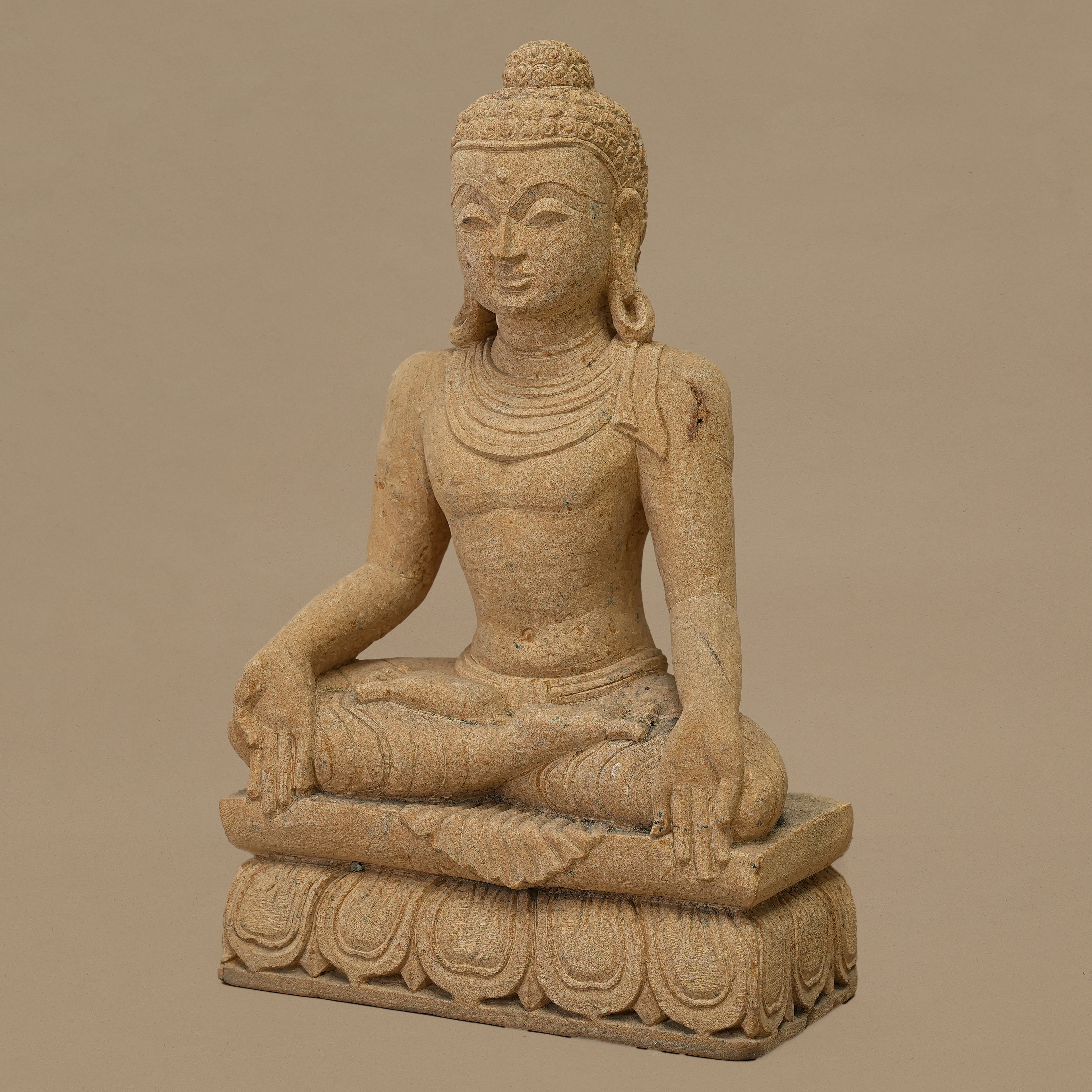 14" Lord Buddha Statue | Handcrafted from Yellow Sandstone