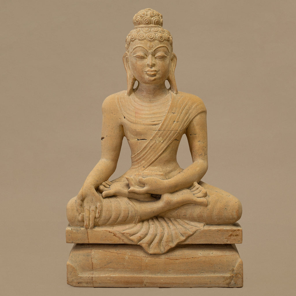 14" Lord Buddha Statue | Handcrafted from Yellow Sandstone