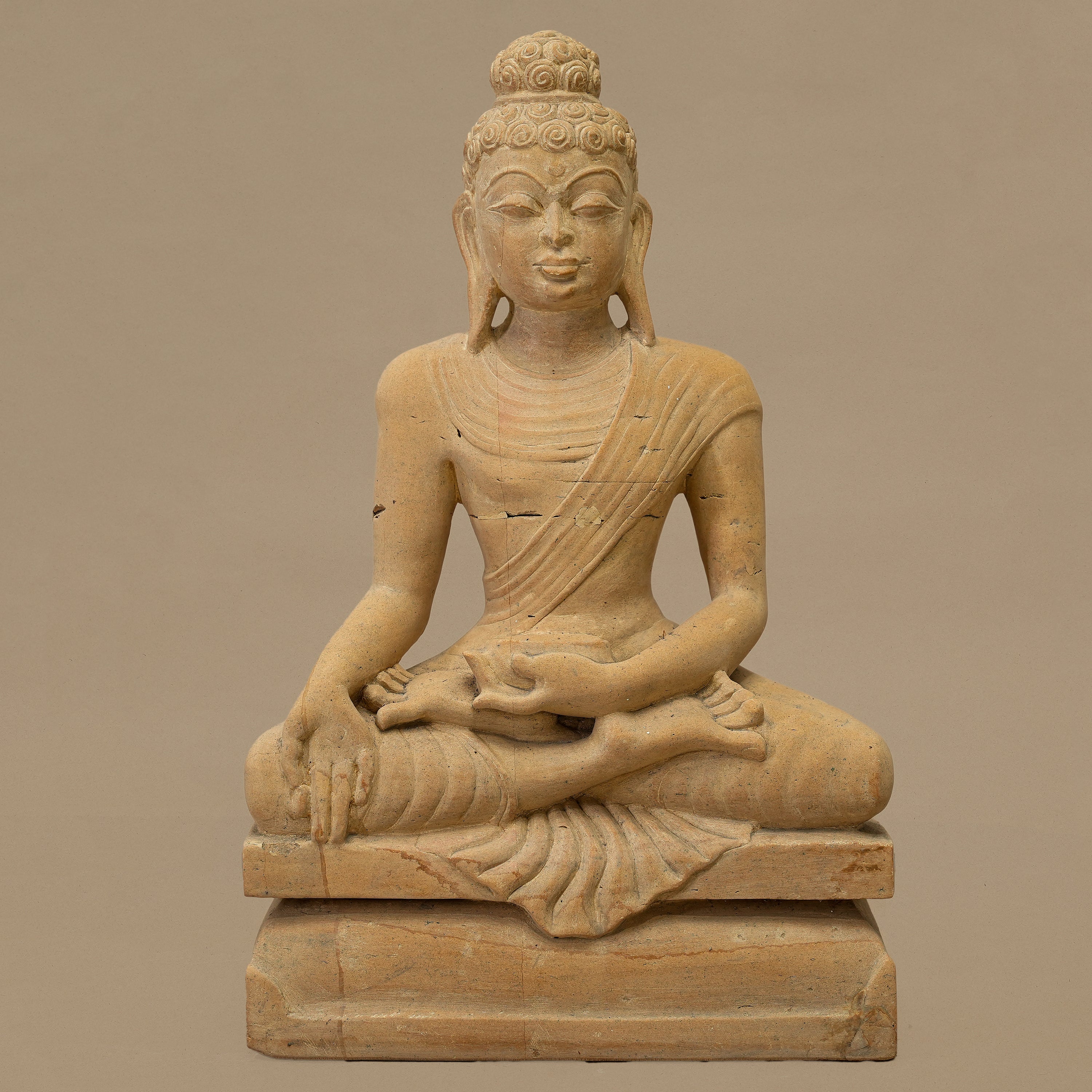 14" Lord Buddha Statue | Handcrafted from Yellow Sandstone
