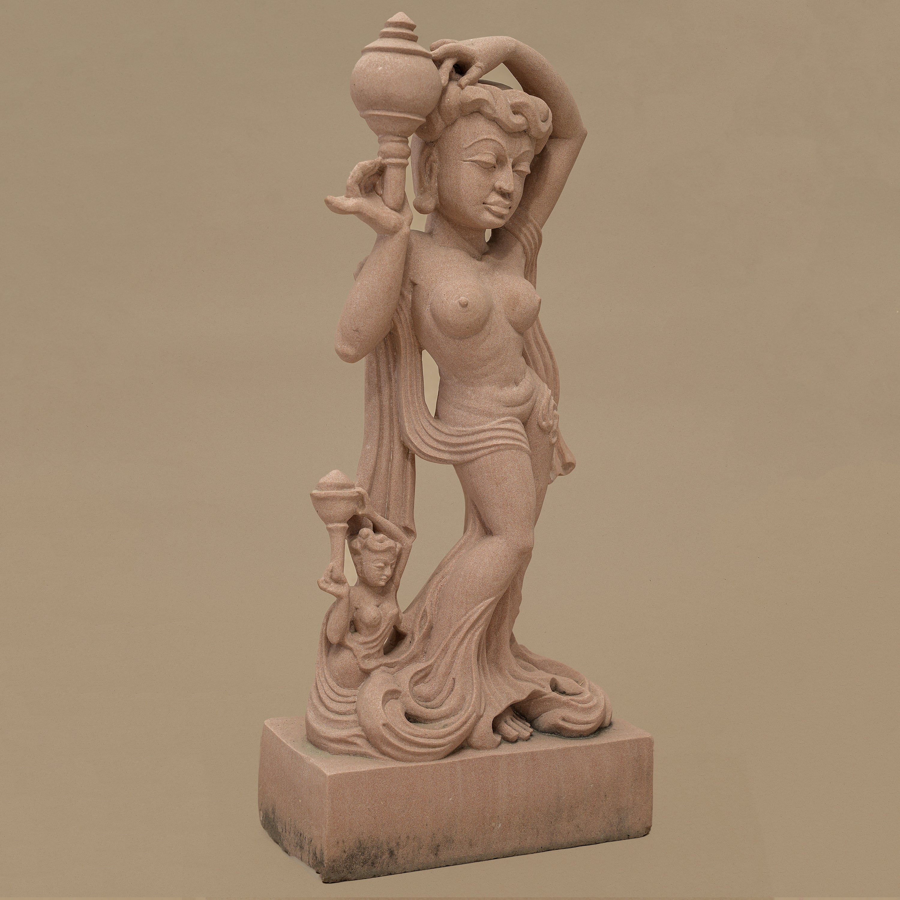 22" Graceful Female Statue | Handcrafted from Pink Sandstone