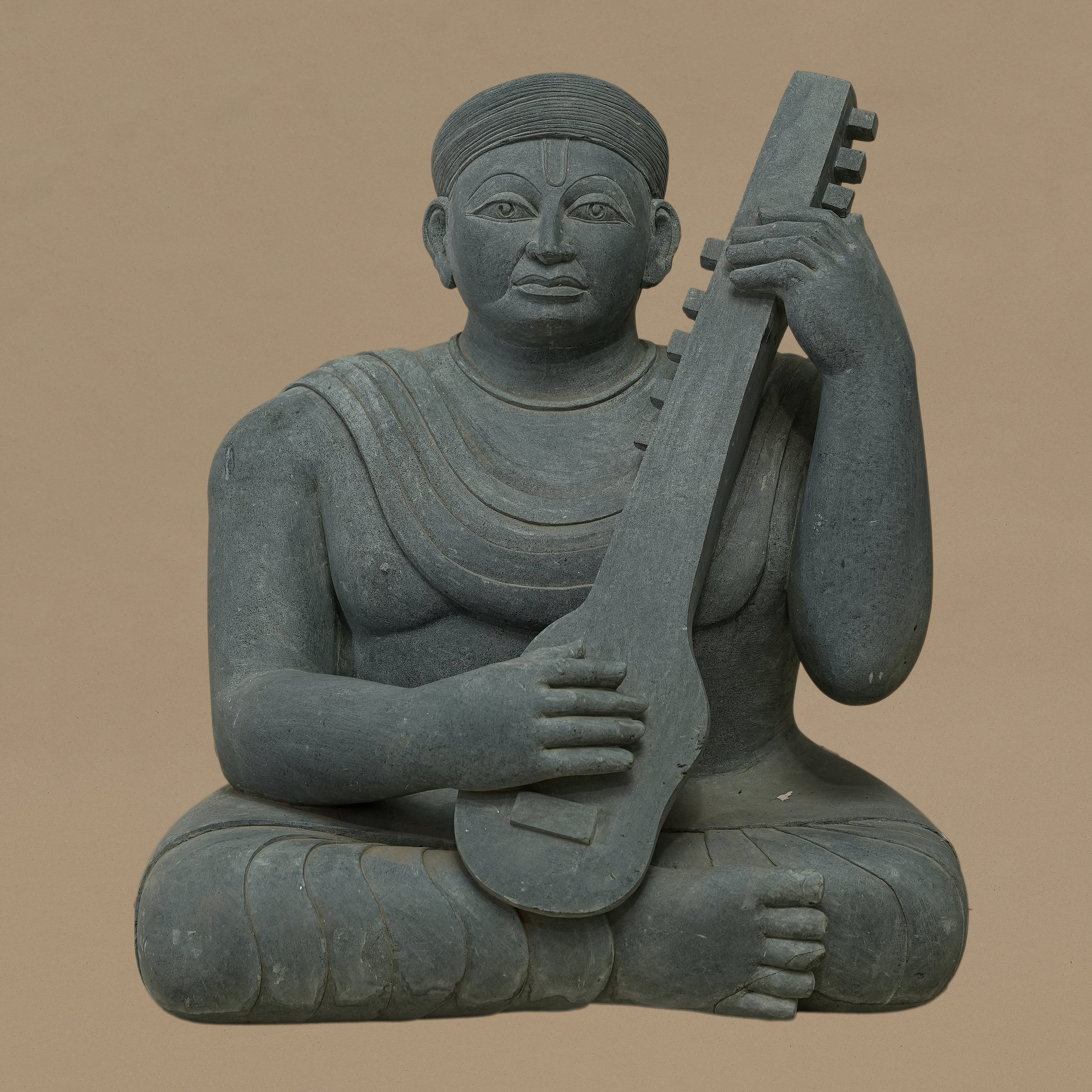 16" Guitar-Playing Musician Statue | Handcrafted from Dungarpur Black Stone