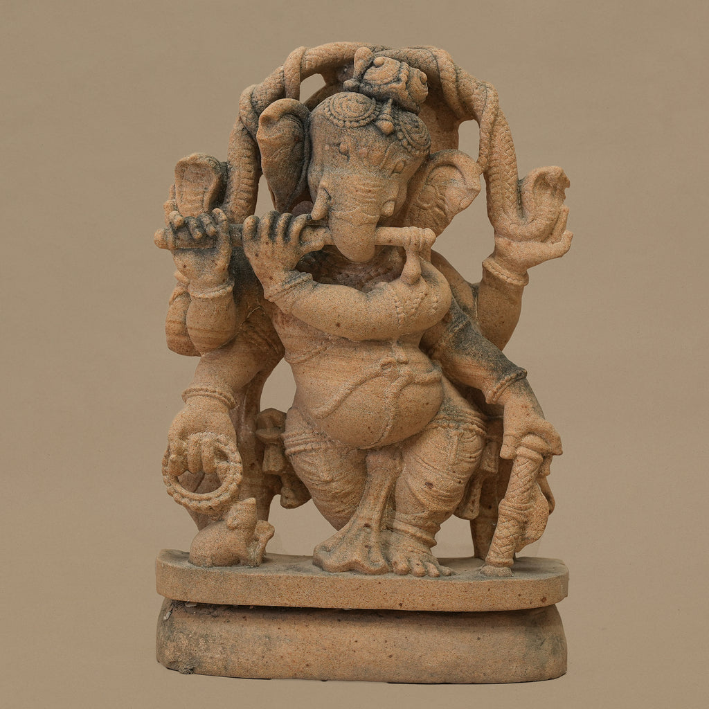 12" Six-armed Lord Ganesha Statue | Handcrafted from Yellow Sandstone