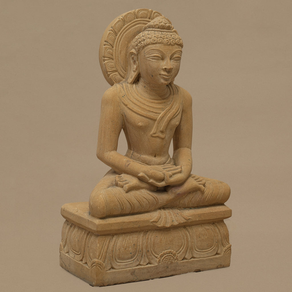 15" Lord Buddha Statue | Handcrafted from Yellow Sandstone