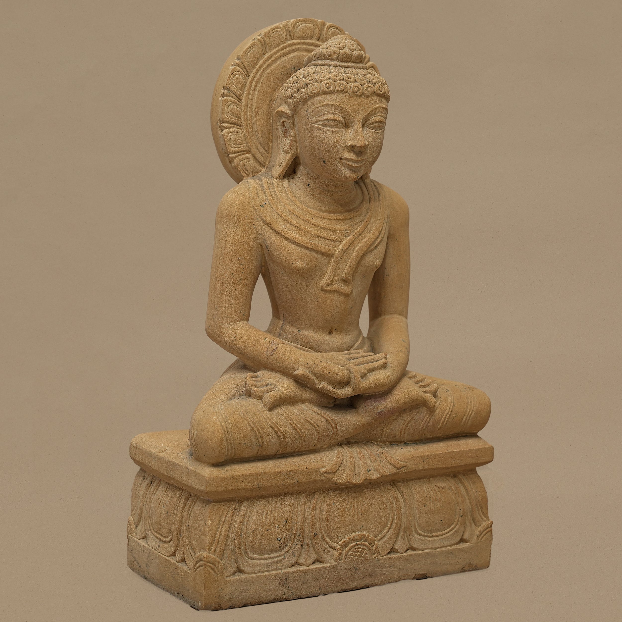 15" Lord Buddha Statue | Handcrafted from Yellow Sandstone