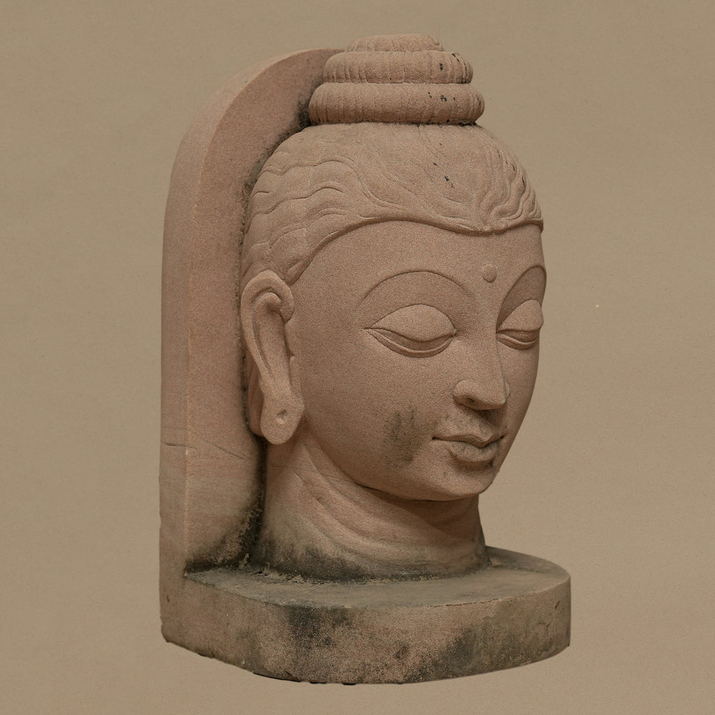10" Bust of Lord Buddha | Handcrafted from Pink Sandstone