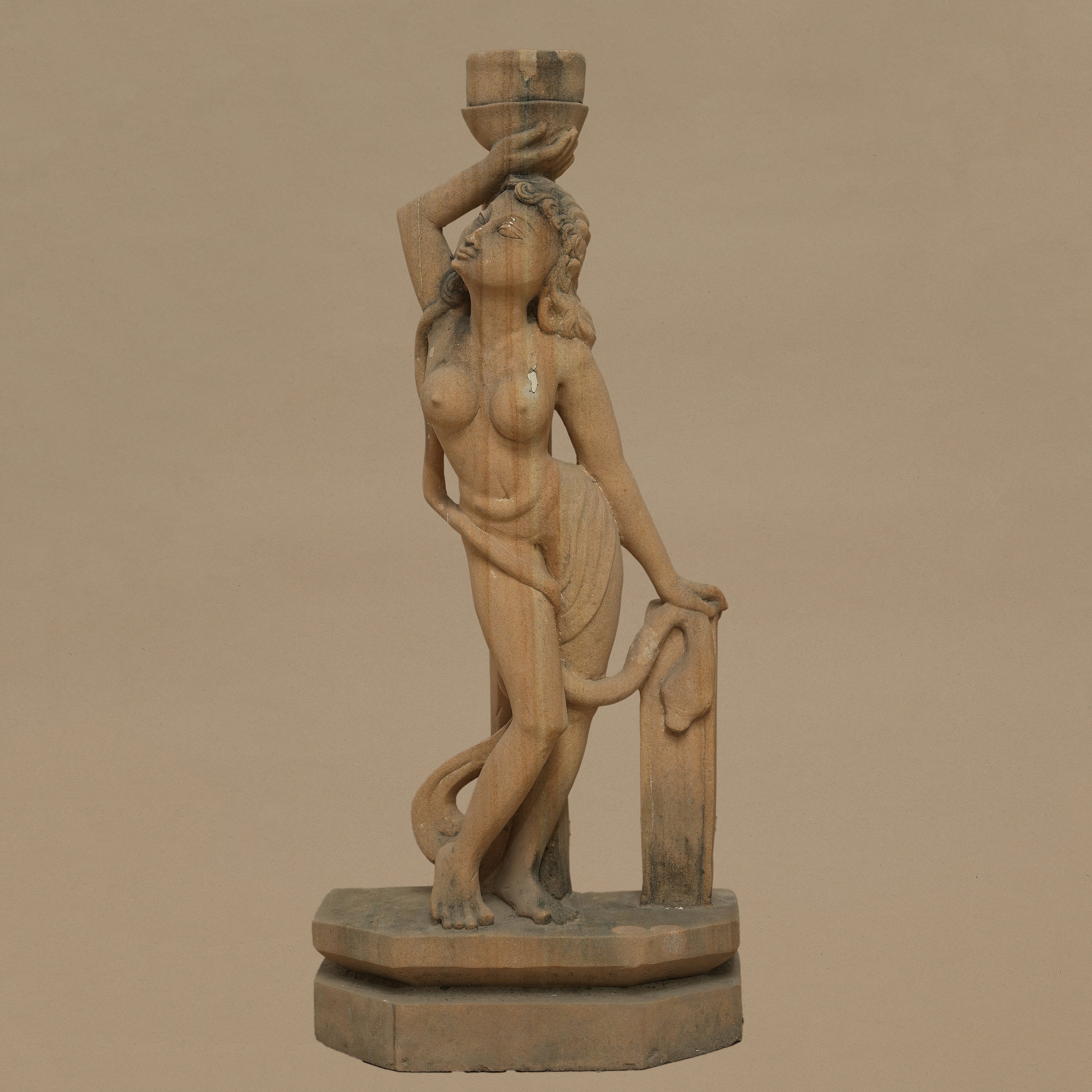 24" Graceful Female Statue | Handcrafted from Yellow Sandstone
