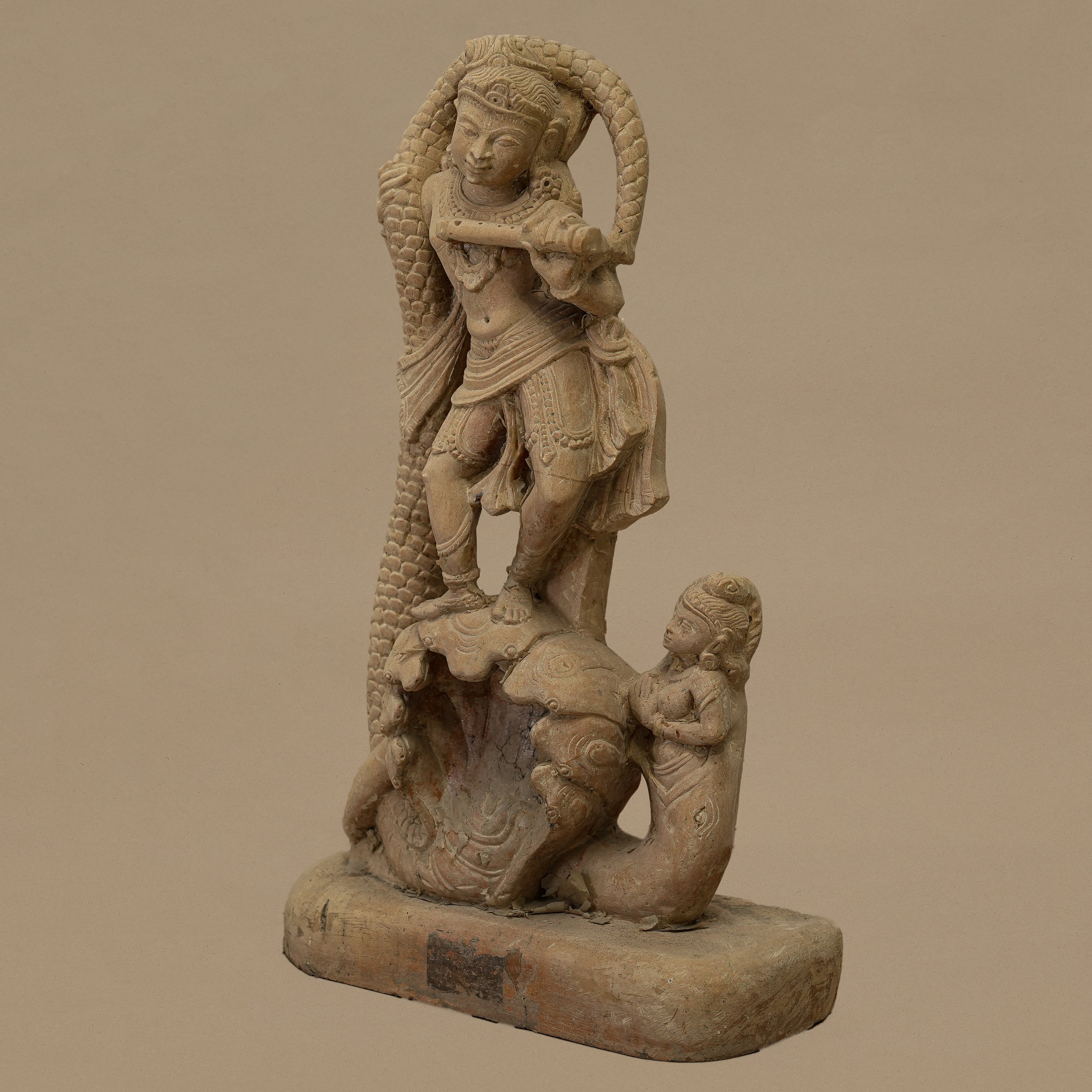 15" Lord Krishna Statue | Handcrafted from Yellow Sandstone