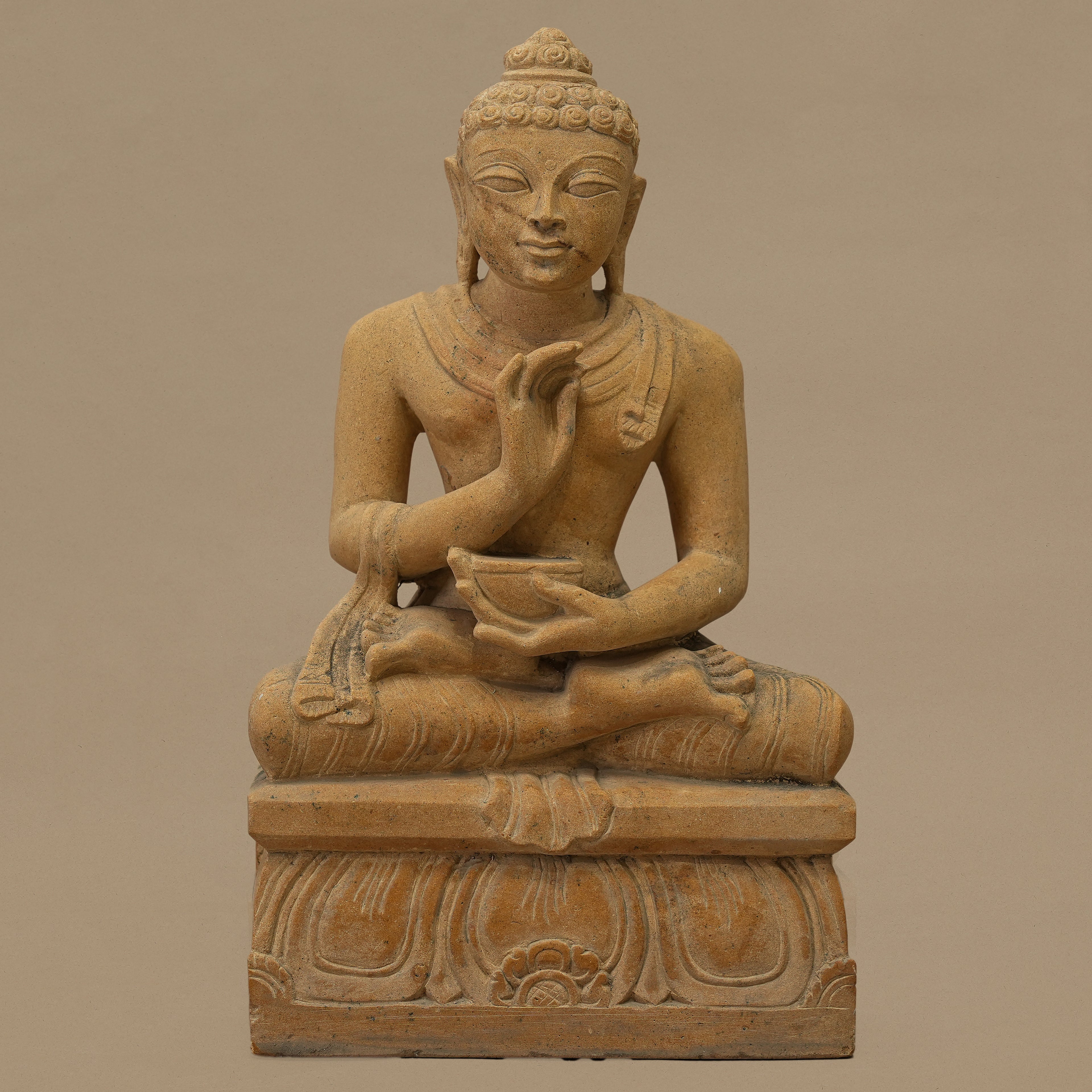 12" Lord Buddha Statue | Handcrafted from Yellow Sandstone