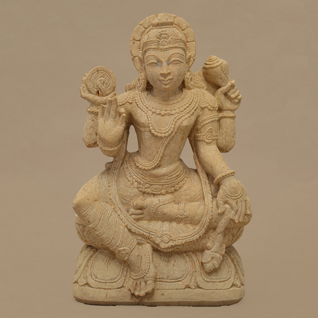 14" God Vishnu Statue | Handcrafted from Yellow Sandstone