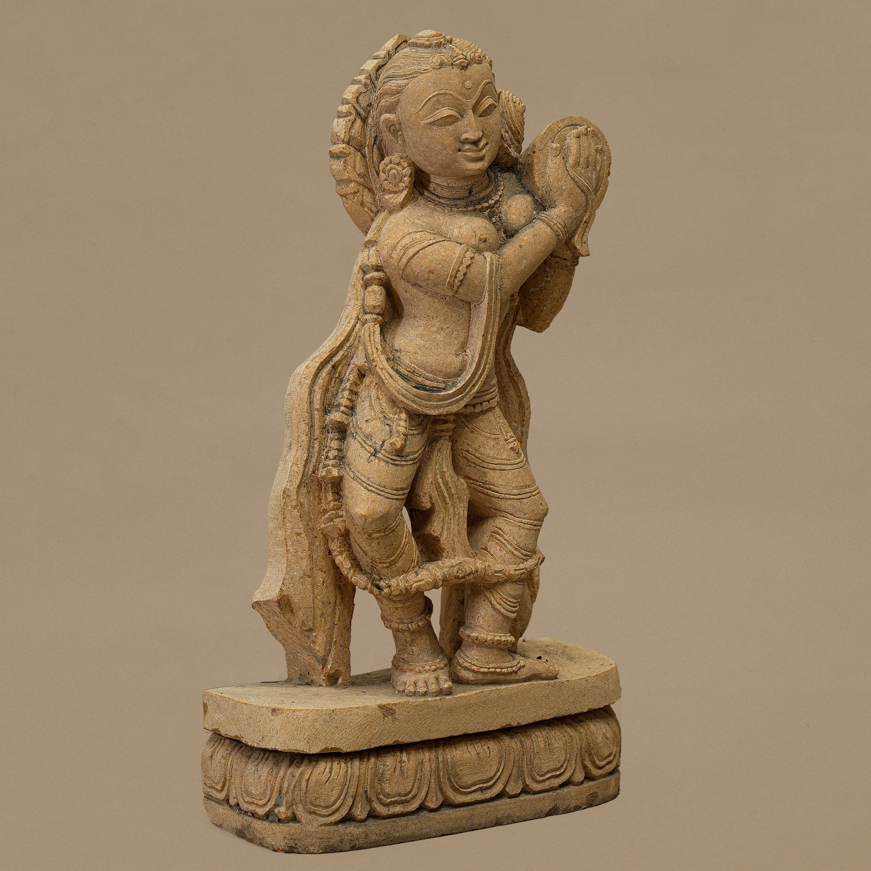 15.5" Graceful Female Statue | Handcrafted from Yellow Sandstone