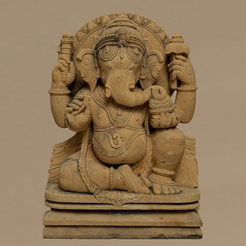 18" Lord Ganesha Statue | Handcrafted from Yellow Sandstone