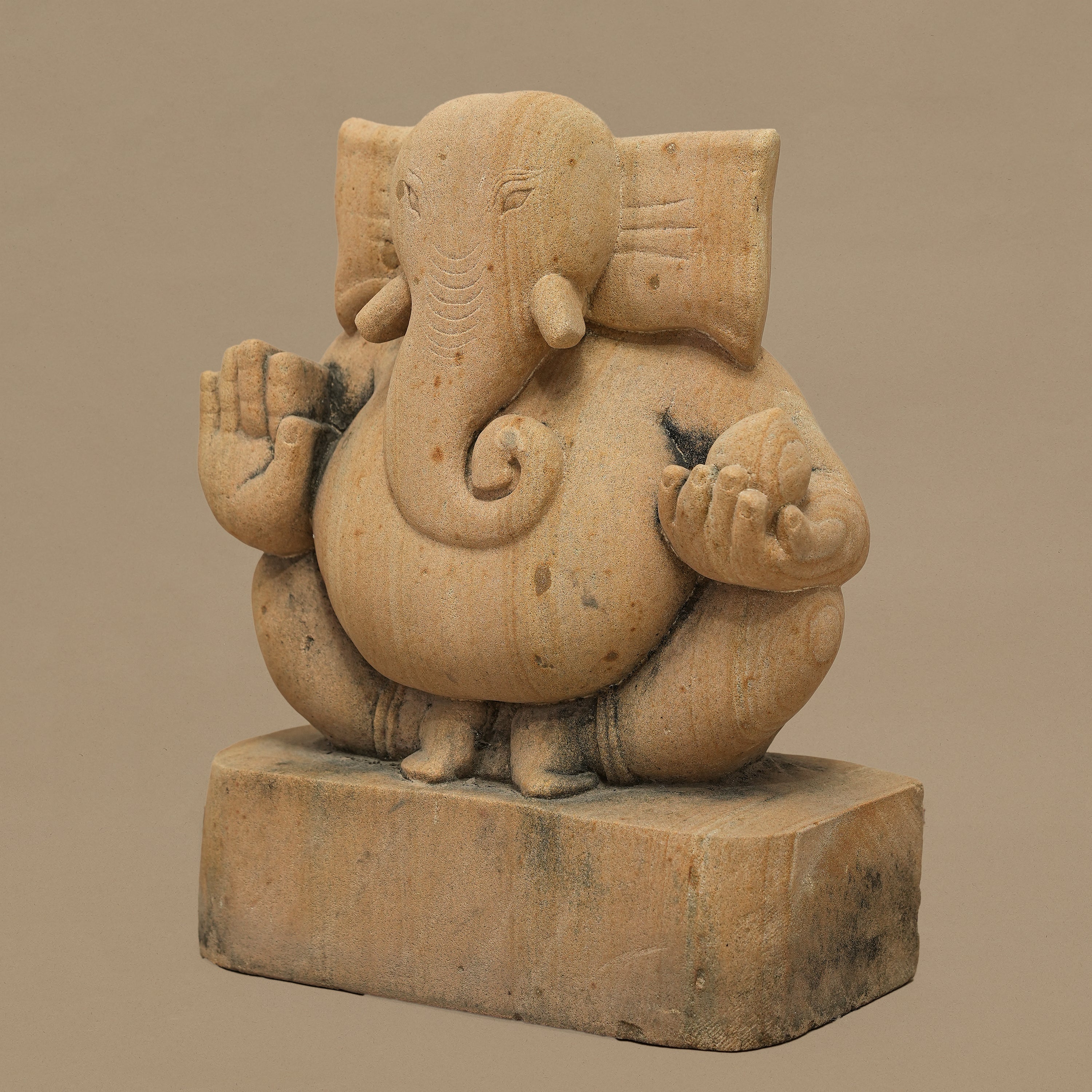11" Lord Ganesha Statue | Handcrafted from Yellow Sandstone