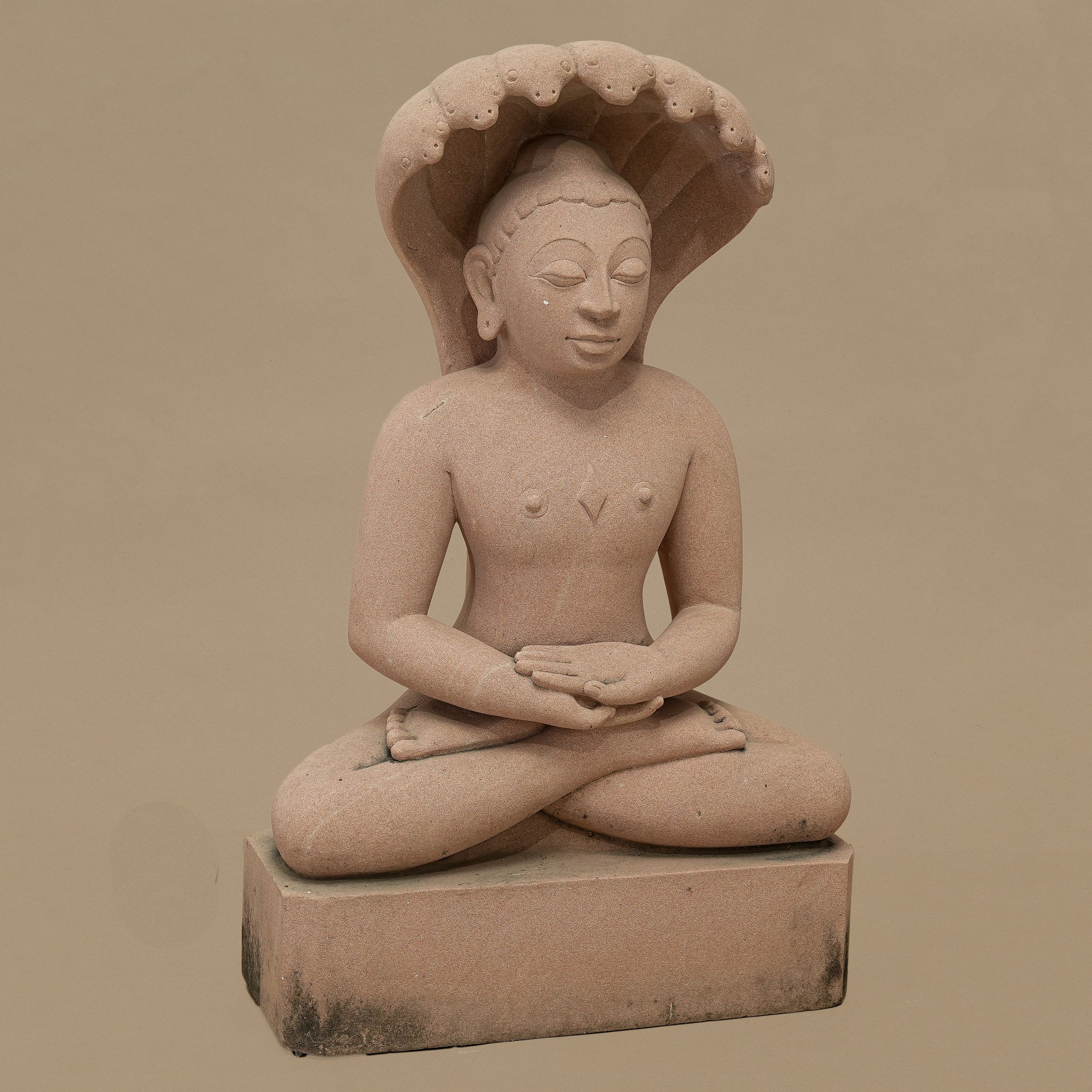 17.5" Bhagwan Parshwanath Jain Tirthankara Statue | Handcrafted from Pink Sandstone