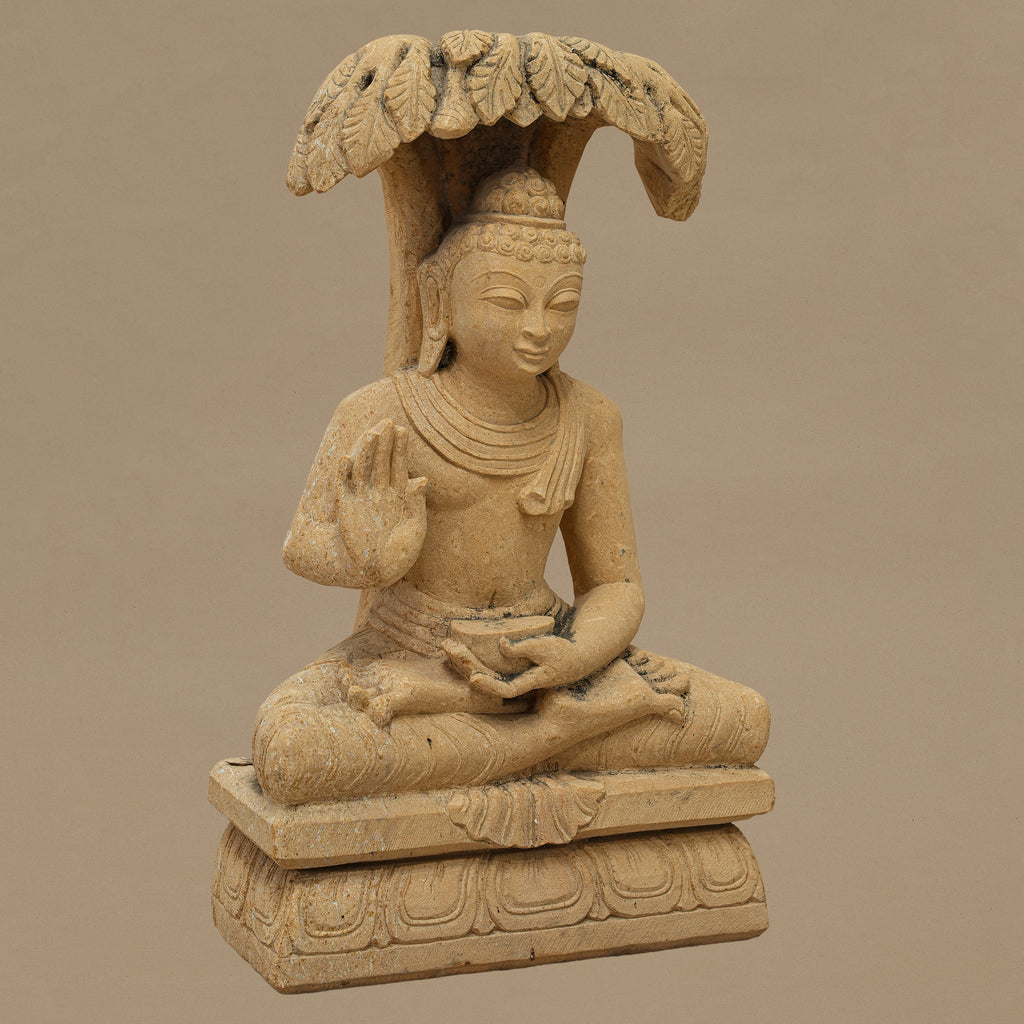 14" Lord Buddha Statue | Handcrafted from Yellow Sandstone