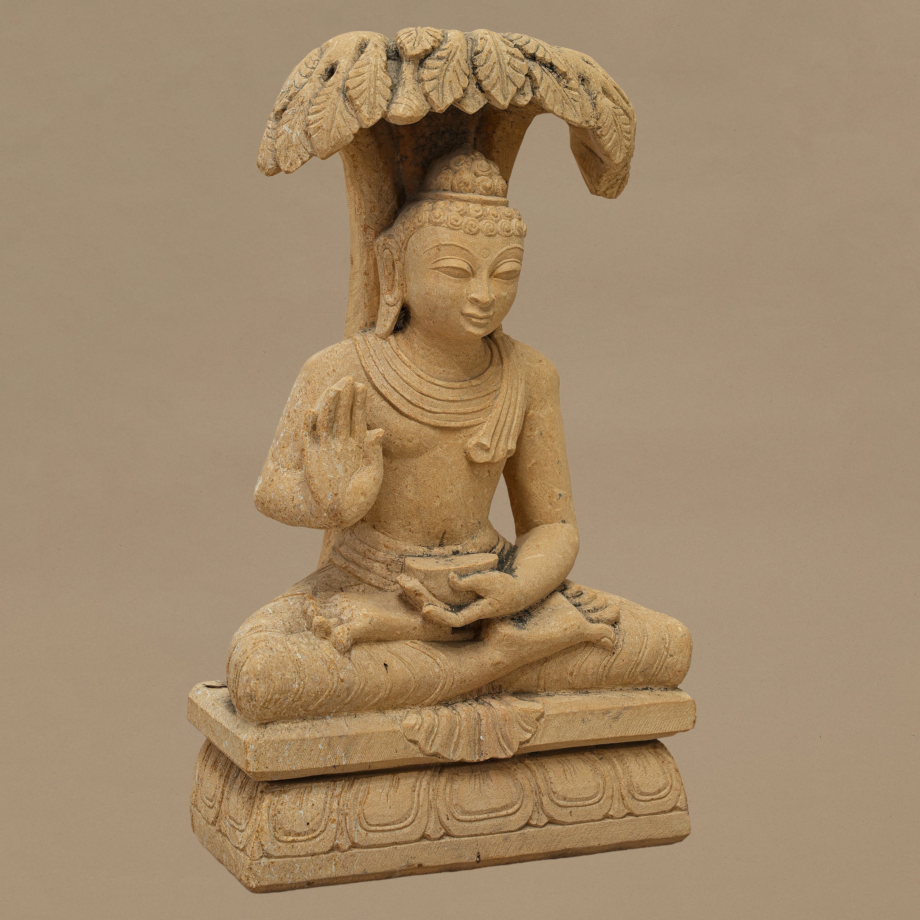 14" Lord Buddha Statue | Handcrafted from Yellow Sandstone