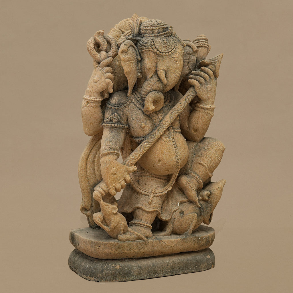 15" Lord Ganesha Statue | Handcrafted from Yellow Sandstone